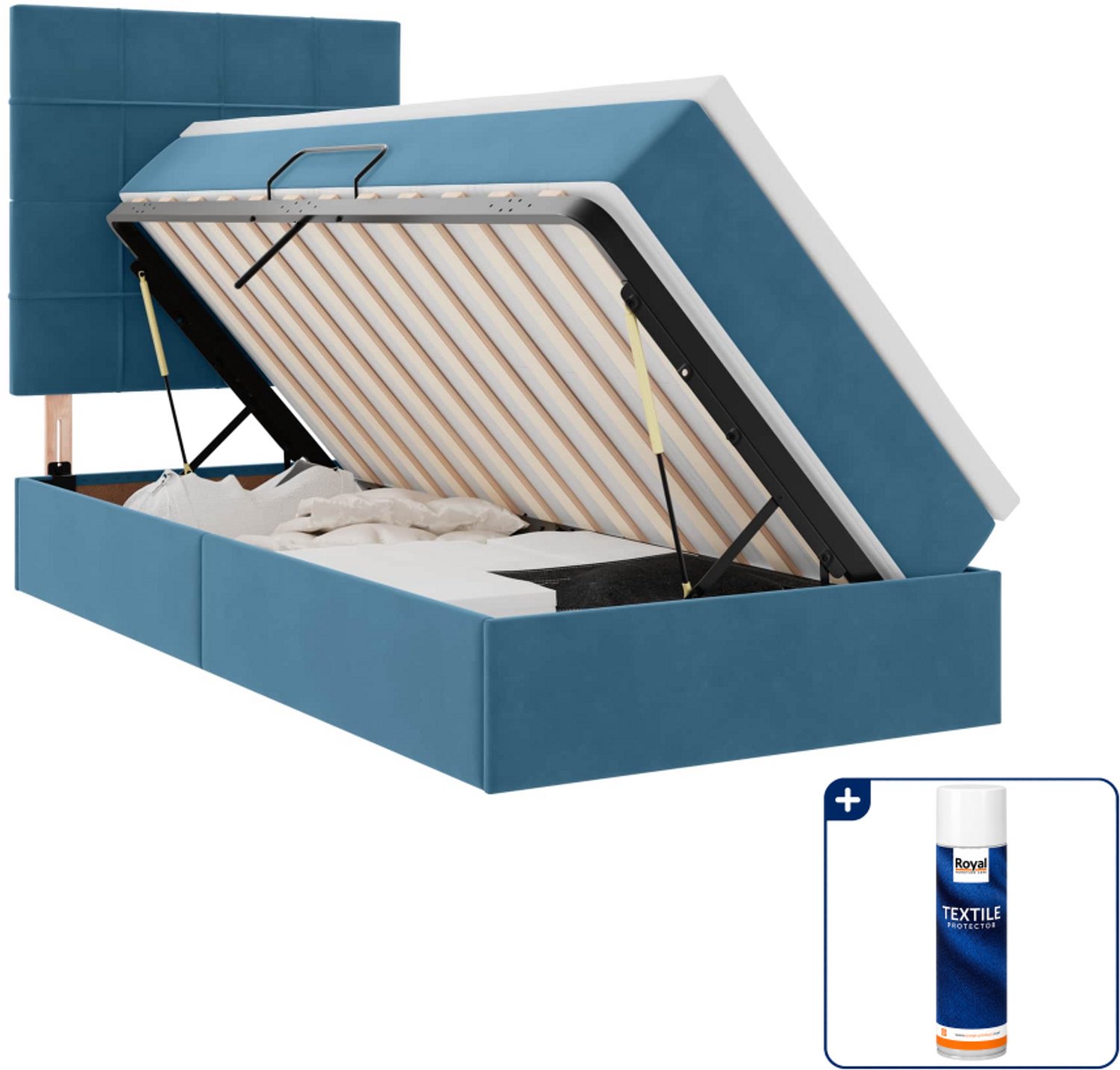 vidaXL opbergbed met matras - 90 x 200 cm - fluweel - donkerblauw - Inclusief textielbeschermer 500 ml Bruin