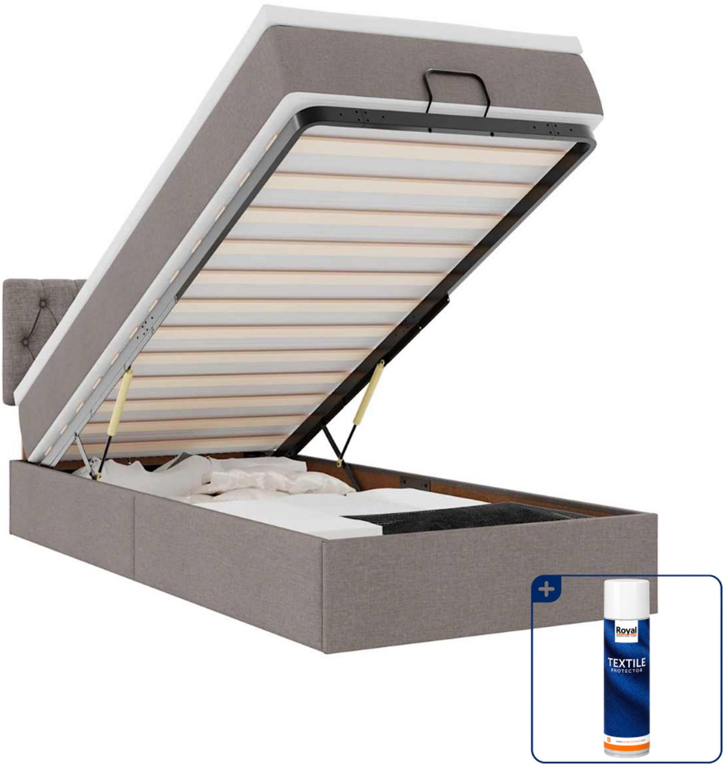vidaXL bed met matras en led - 90 x 200 cm - stof - taupe - Inclusief textielbeschermer 500 ml Grijs