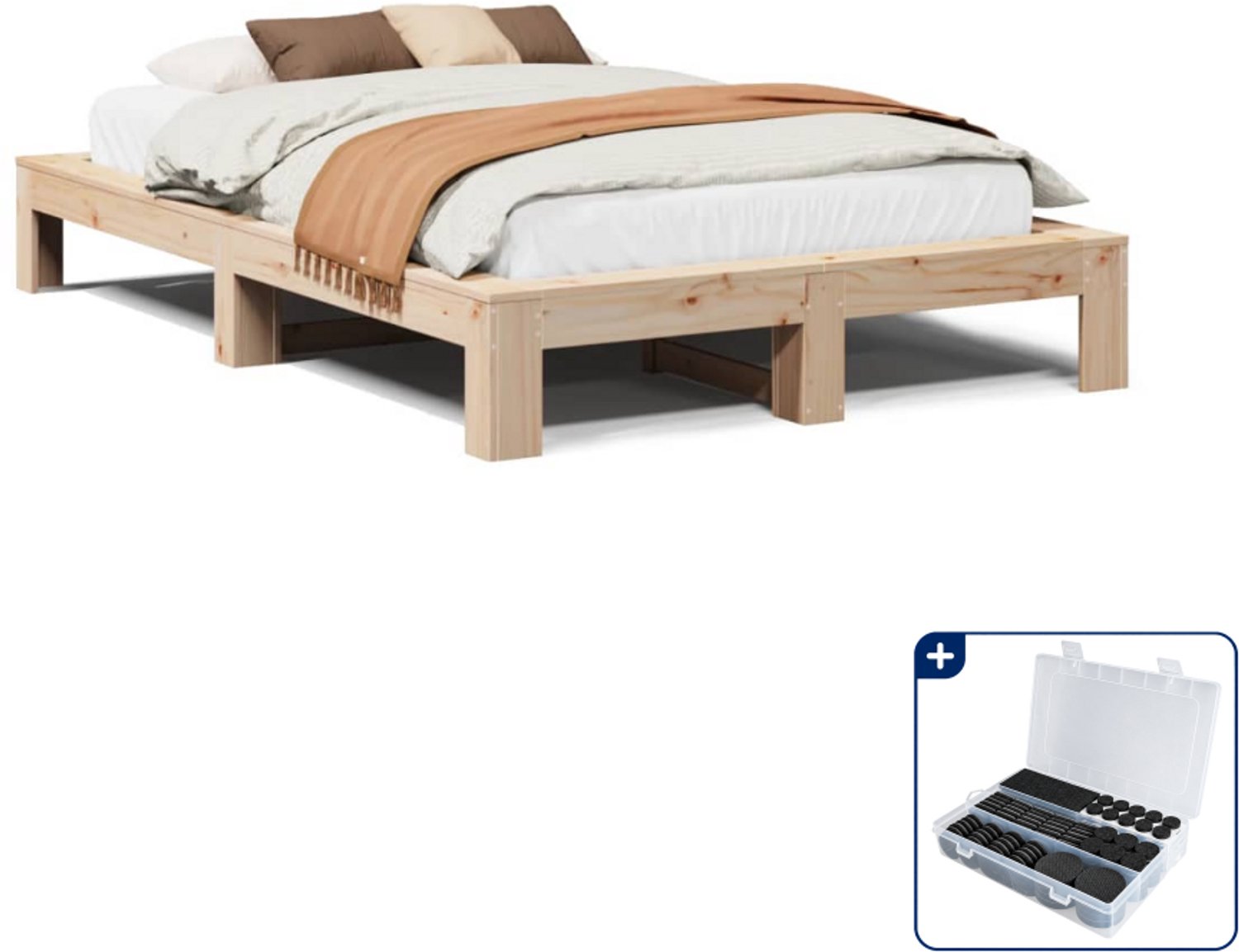 vidaXL bedframe 120 x 190 cm - massief grenenhout - Inclusief antikrasvilt 177-delig Wit