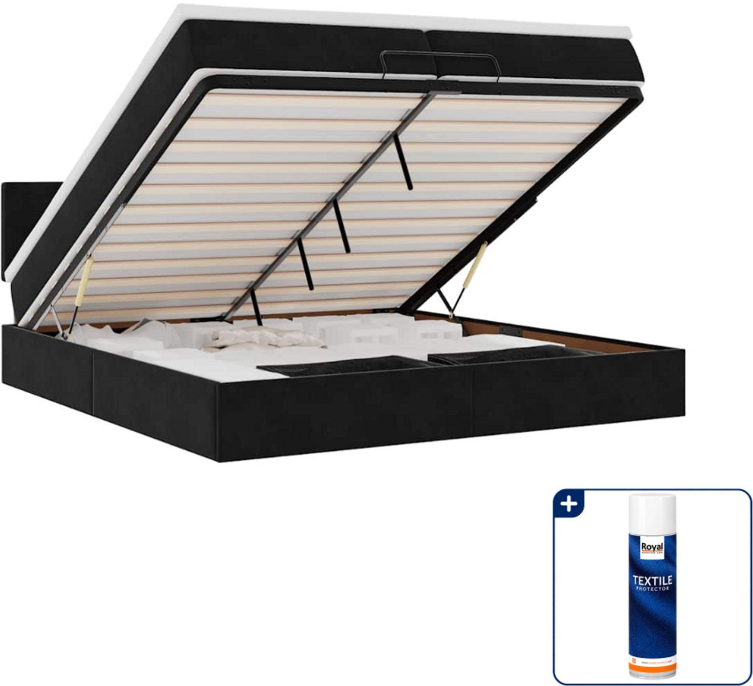 vidaXL Ottoman bed - 200 x 200 cm - fluweel - zwart - Inclusief textielbeschermer 500 ml Grijs