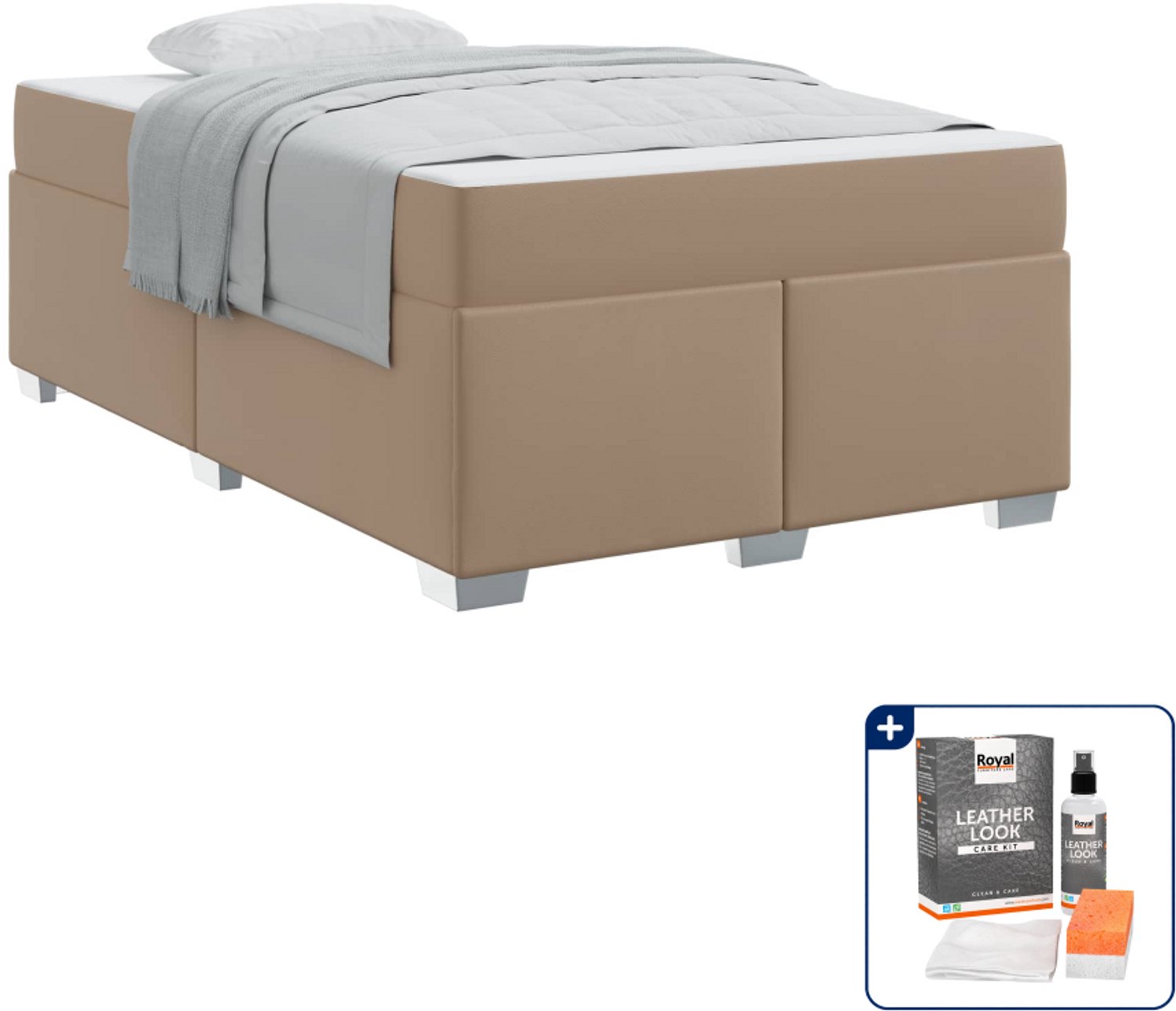 vidaXL bedframe - 120 x 190 cm - cappuccino - Inclusief onderhoudsset voor kunstleer 150 ml Bruin