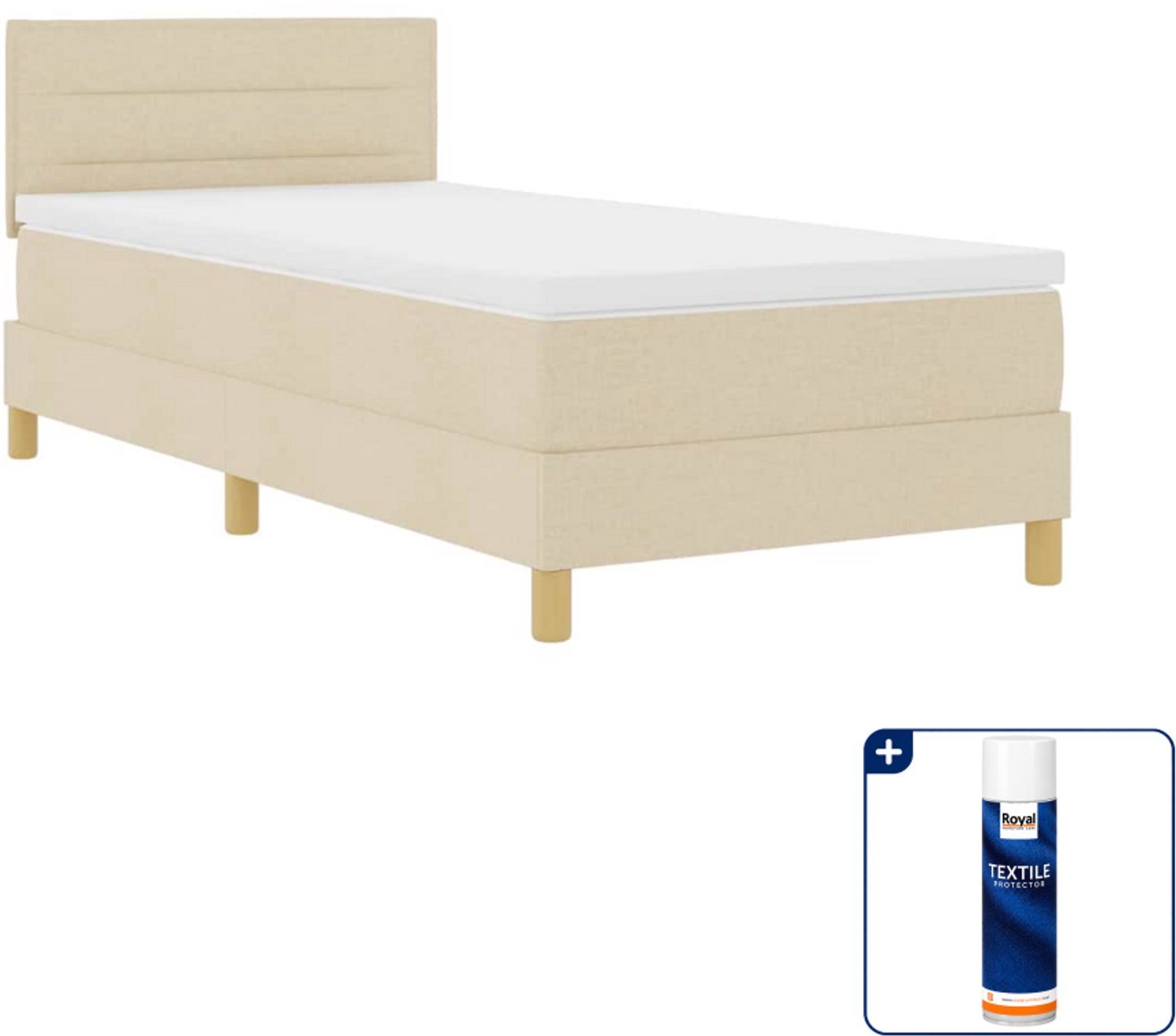 vidaXL boxspringbed - 90 x 190 cm - stof - crème - Inclusief textielbeschermer 500 ml