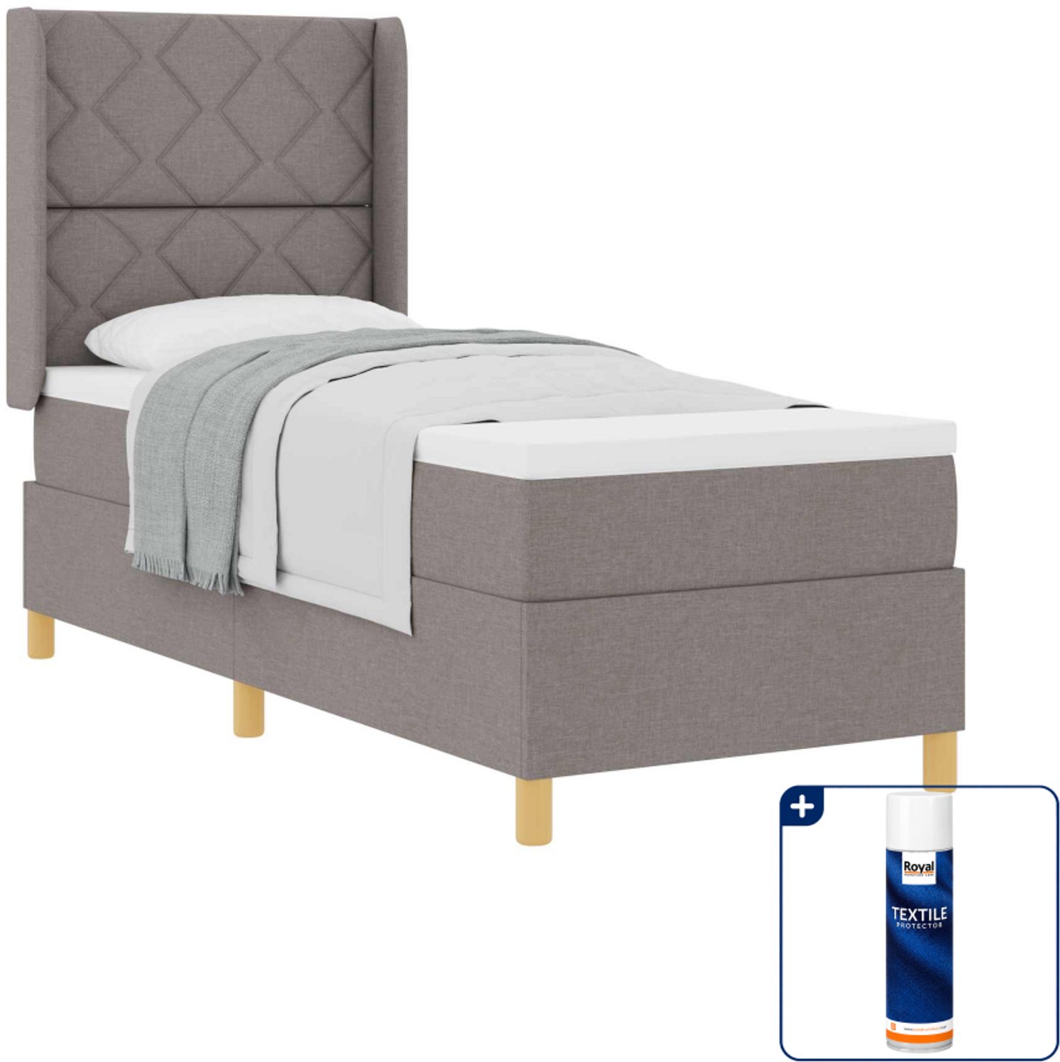 vidaXL boxspringbed 80 x 200 cm - stof - taupe - Inclusief textielbeschermer 500 ml