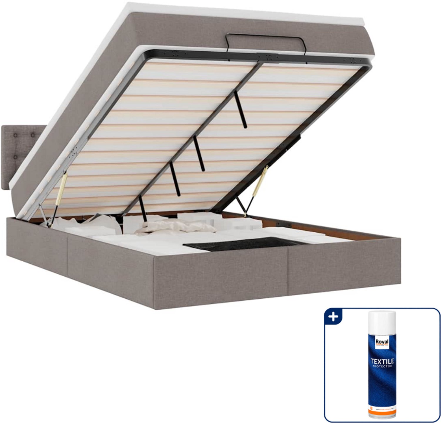 vidaXL Bed met matras - 140 x 190 cm - stof - taupe - Inclusief textielbeschermer 500 ml Grijs
