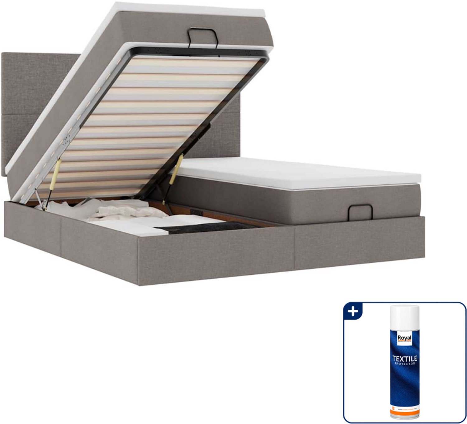vidaXL ottoman bed - Super kingsize - 200 x 200 cm - stof - taupe - Inclusief textielbeschermer 500 ml Grijs