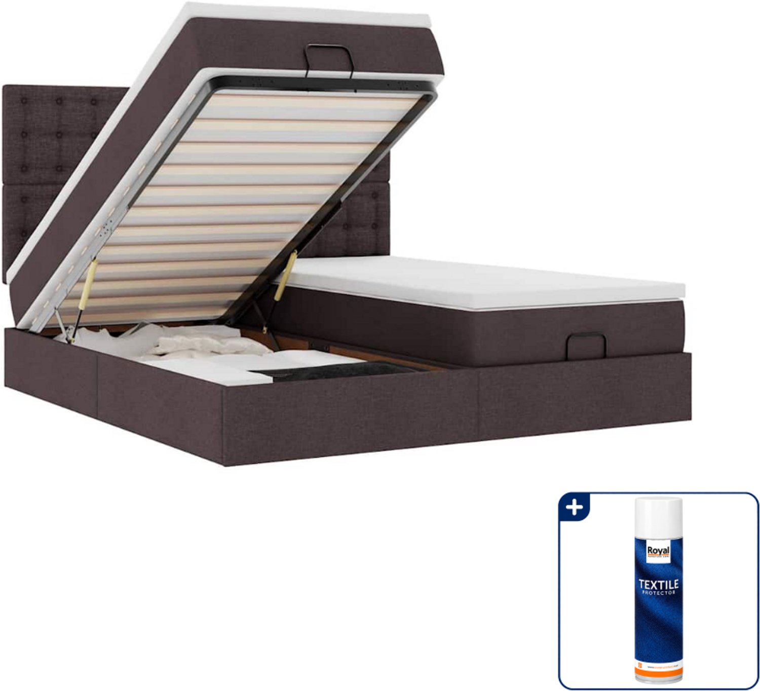 vidaXL ottoman bed met matrassen - 200 x 200 cm - stof - donkerbruin - Inclusief textielbeschermer 500 ml Grijs