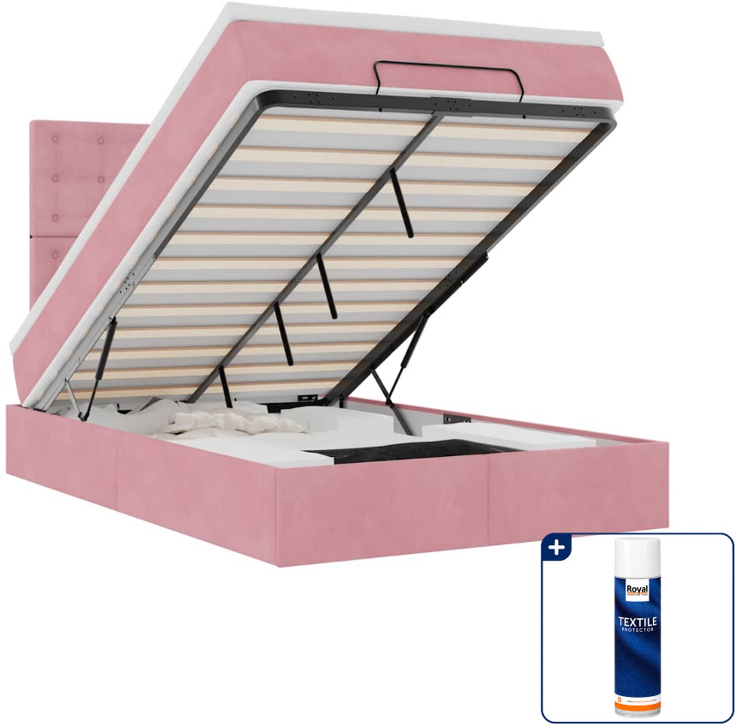 vidaXL ottoman bed - 120 x 200 cm - fluweel - roze - Inclusief textielbeschermer 500 ml Bruin