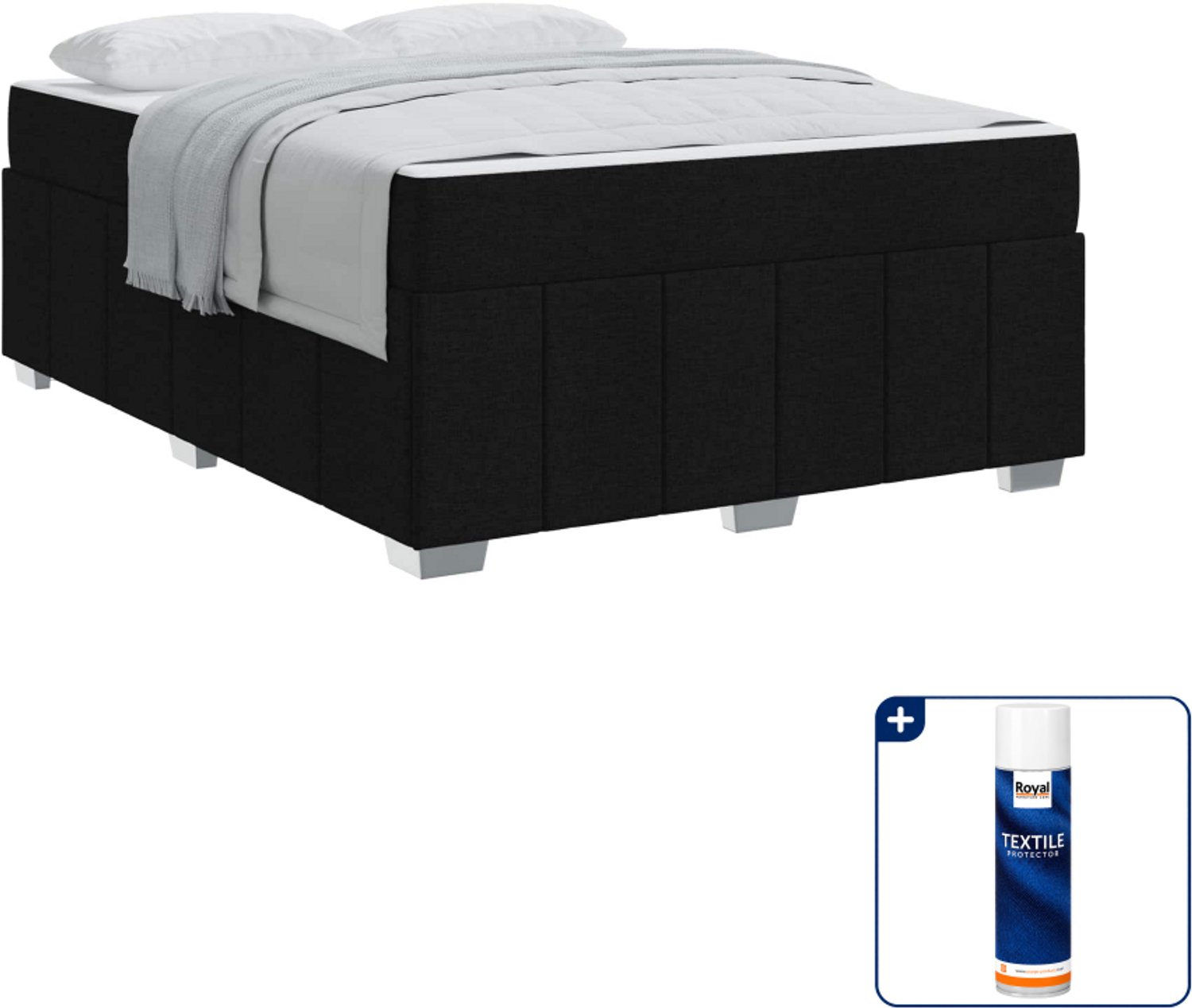 vidaXL Boxspring Small double - 140 x 200 cm - stof - zwart - Inclusief textielbeschermer 500 ml Grijs