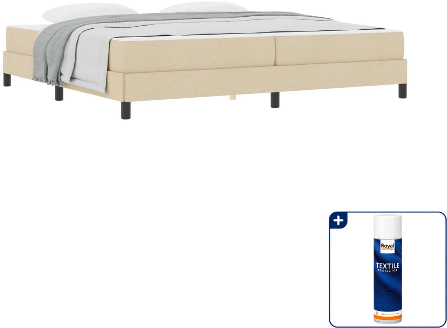vidaXL boxspringbed - 200 x 200 cm - stof - crème - Inclusief textielbeschermer 500 ml