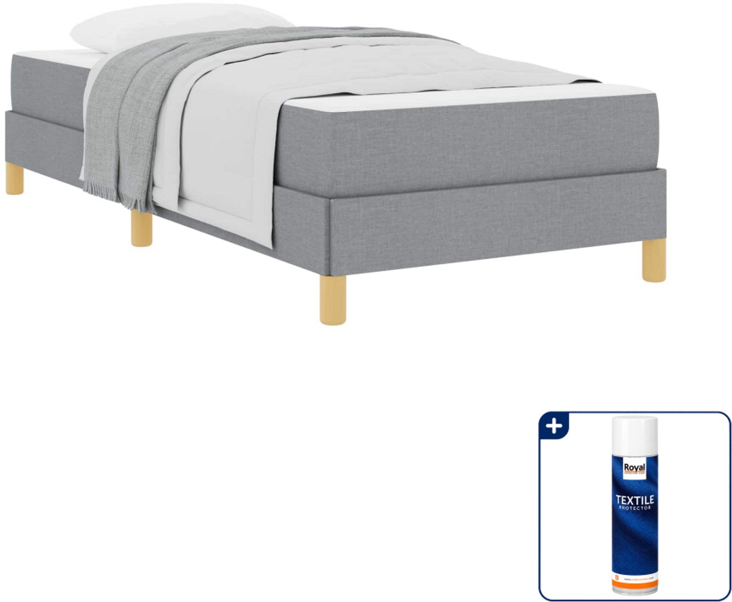 vidaXL boxspringbed met matras - 90 x 190 cm - stof - lichtgrijs - Inclusief textielbeschermer 500 ml