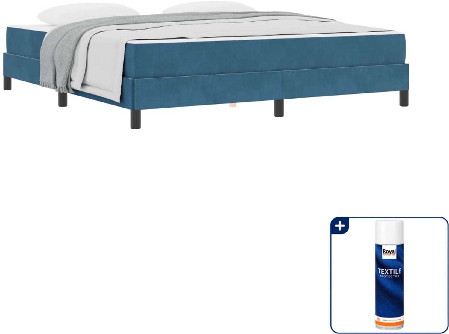 vidaXL Kingsize boxspringbed met matras - 180 x 200 cm - stof - donkerblauw - Inclusief textielbeschermer 500 ml