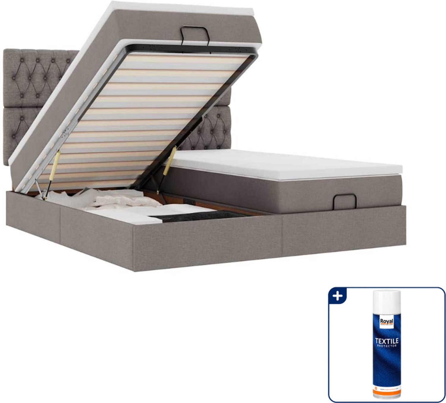 vidaXL Ottoman bed - 200 x 200 cm - stof - taupe - Inclusief textielbeschermer 500 ml