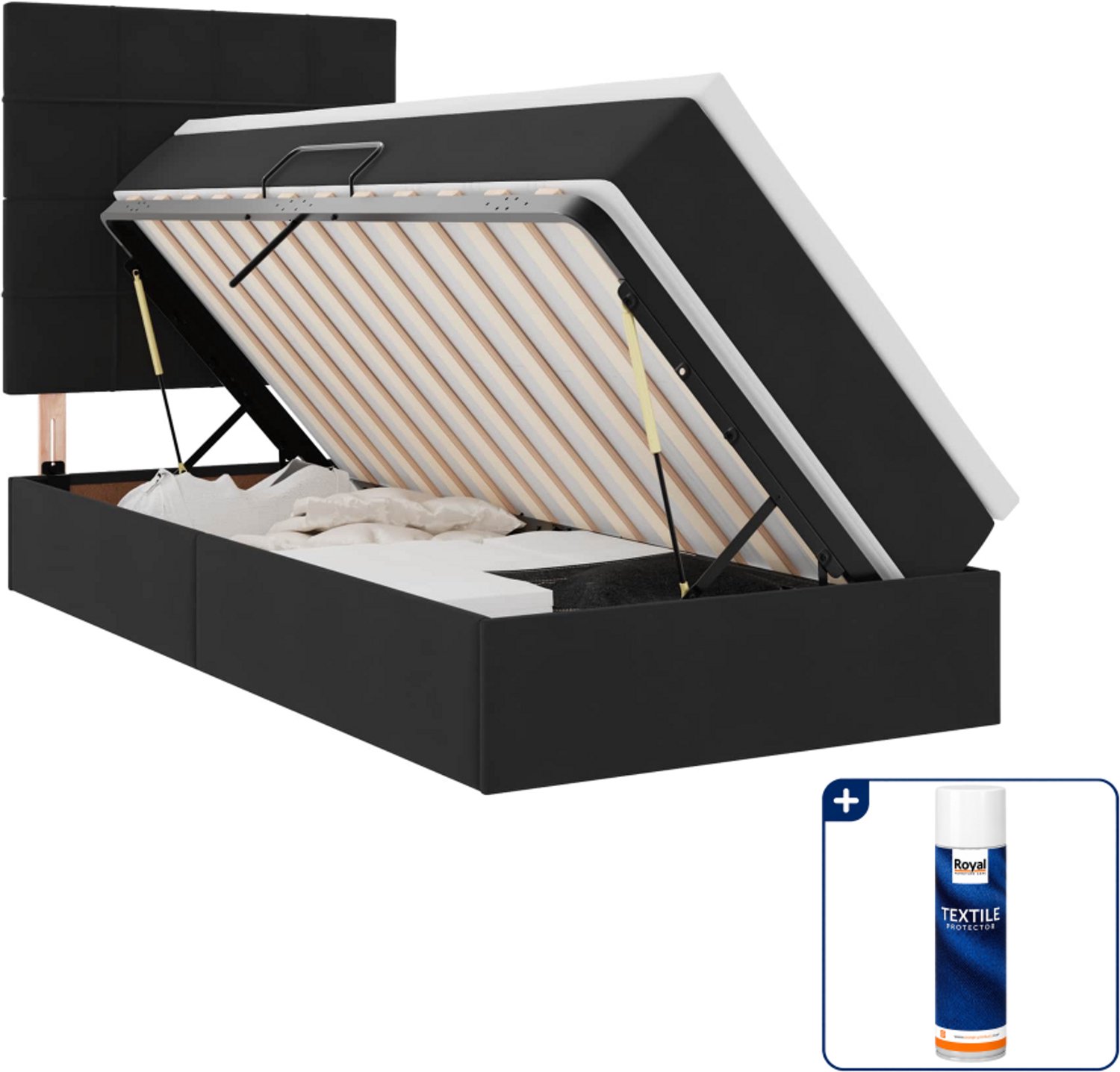 vidaXL led opslagbed met matras - 90 x 200 cm - fluweel - zwart - Inclusief textielbeschermer 500 ml Geel
