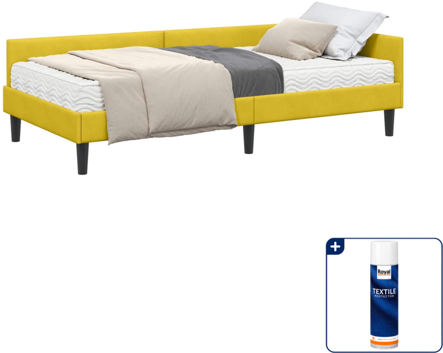 vidaXL hoekbedframe met matras - 100 x 200 cm - fluweel - geel - Inclusief textielbeschermer 500 ml Taupe