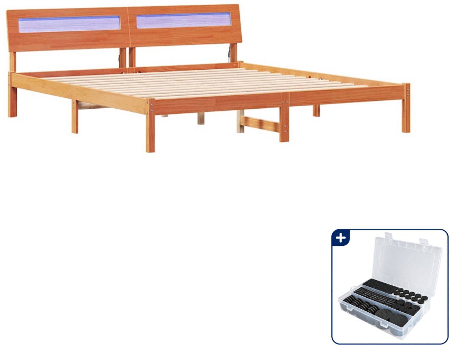 vidaXL Bedframe met hoofdeinde - 200 x 200 cm - massief grenenhout - bruin - Inclusief antikrasvilt 177-delig