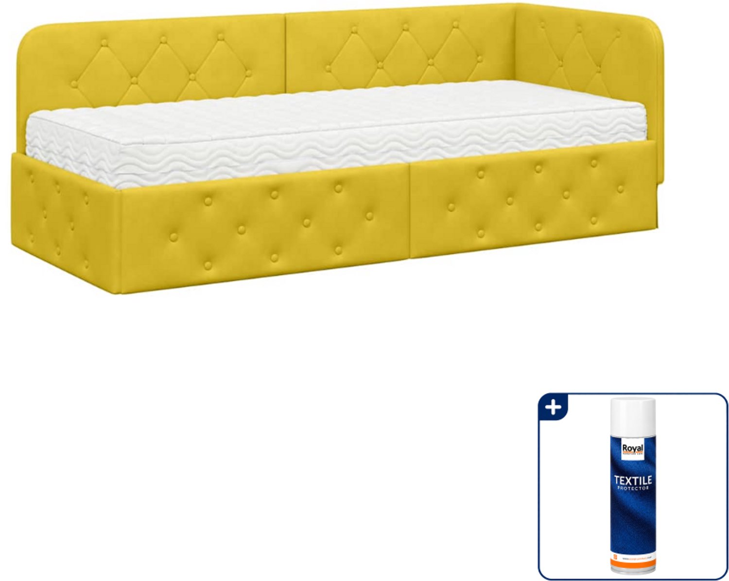vidaXL hoekbedframe - 80 x 200 cm - fluweel - geel - Inclusief textielbeschermer 500 ml Blauw