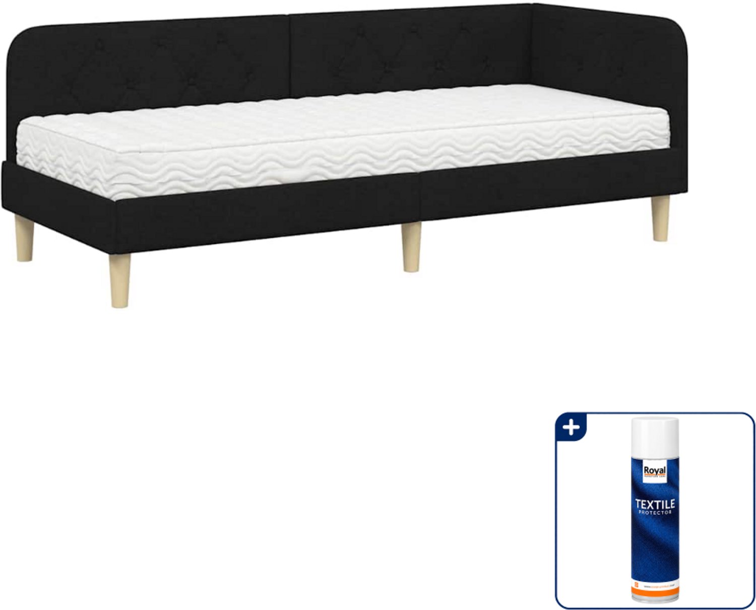 vidaXL hoekbed met matras - 80 x 200 cm - stof - zwart - Inclusief textielbeschermer 500 ml