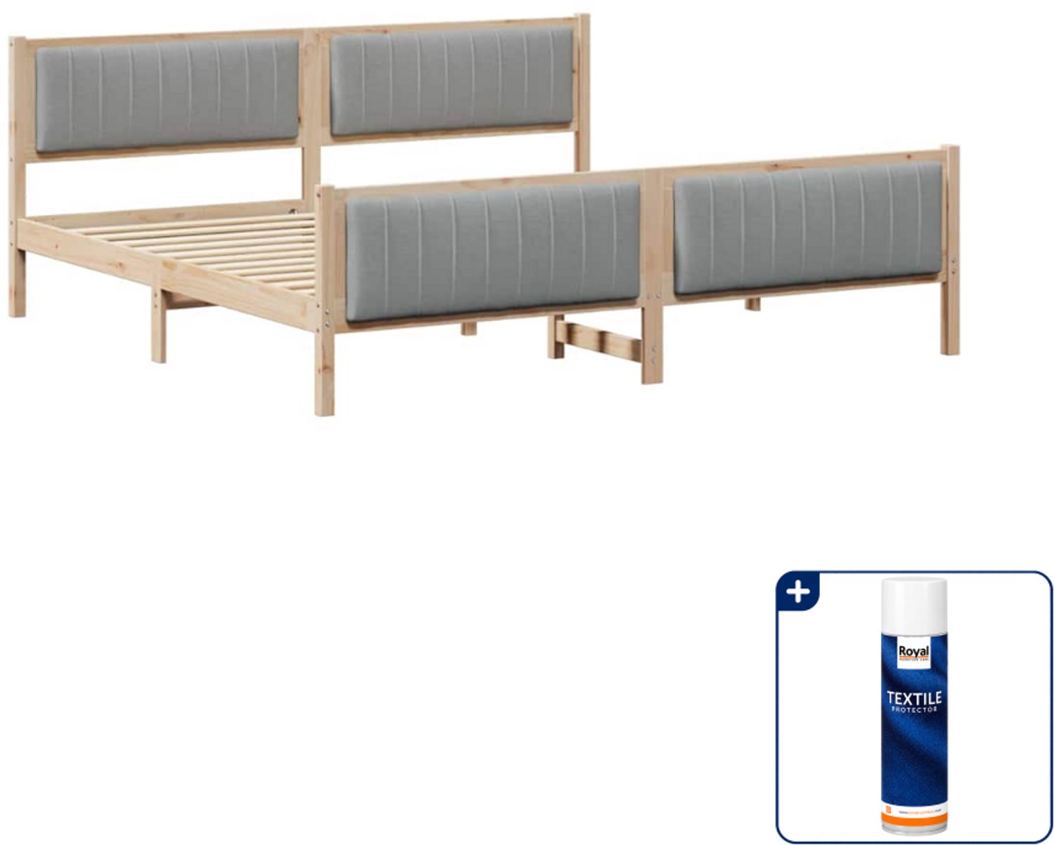 vidaXL bedframe - 200 x 200 cm - massief grenenhout - bruin/lichtgrijs - Inclusief textielbeschermer 500 ml