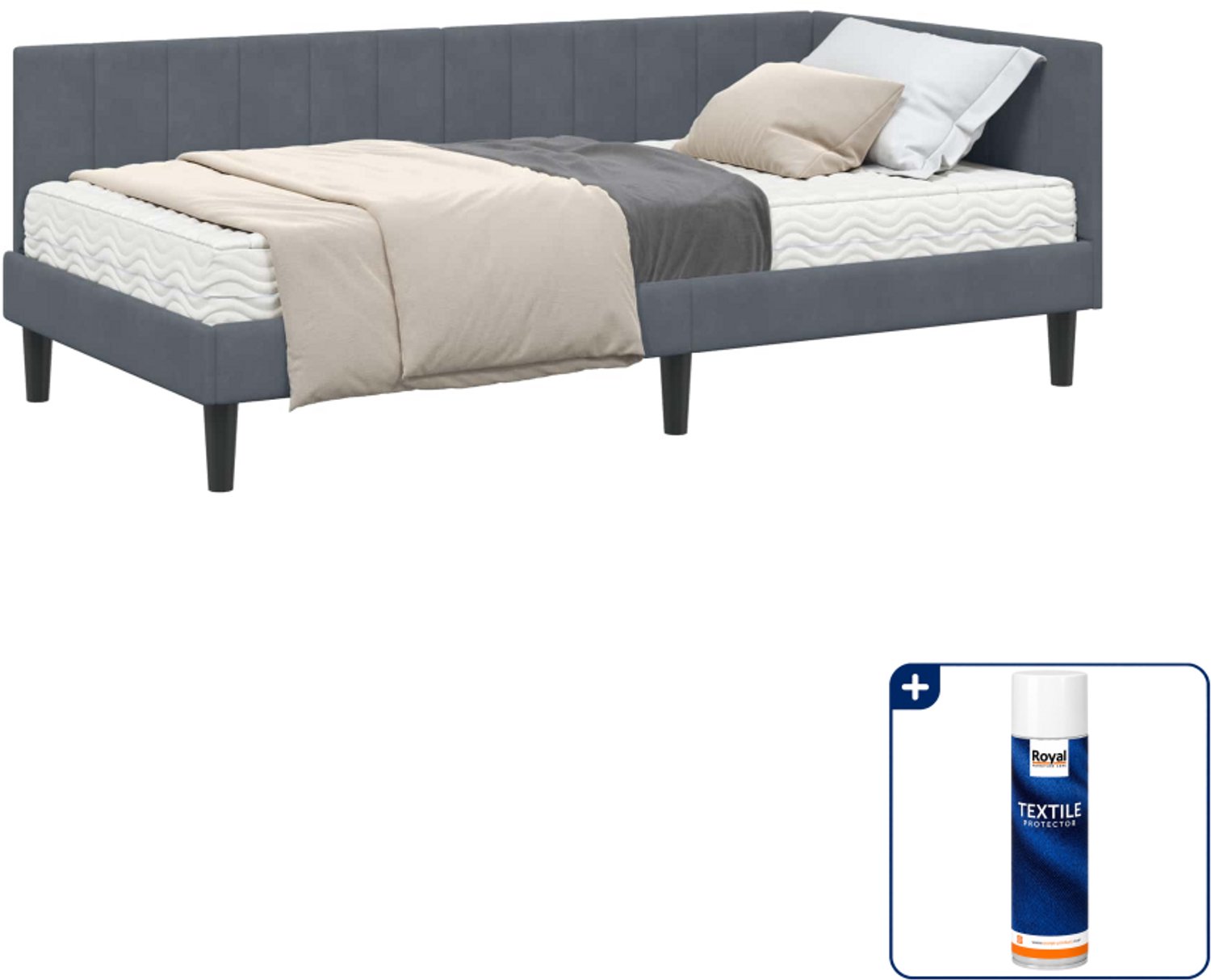 vidaXL hoekbedframe met matras - 100 x 200 cm - fluweel - donkergrijs - Inclusief textielbeschermer 500 ml