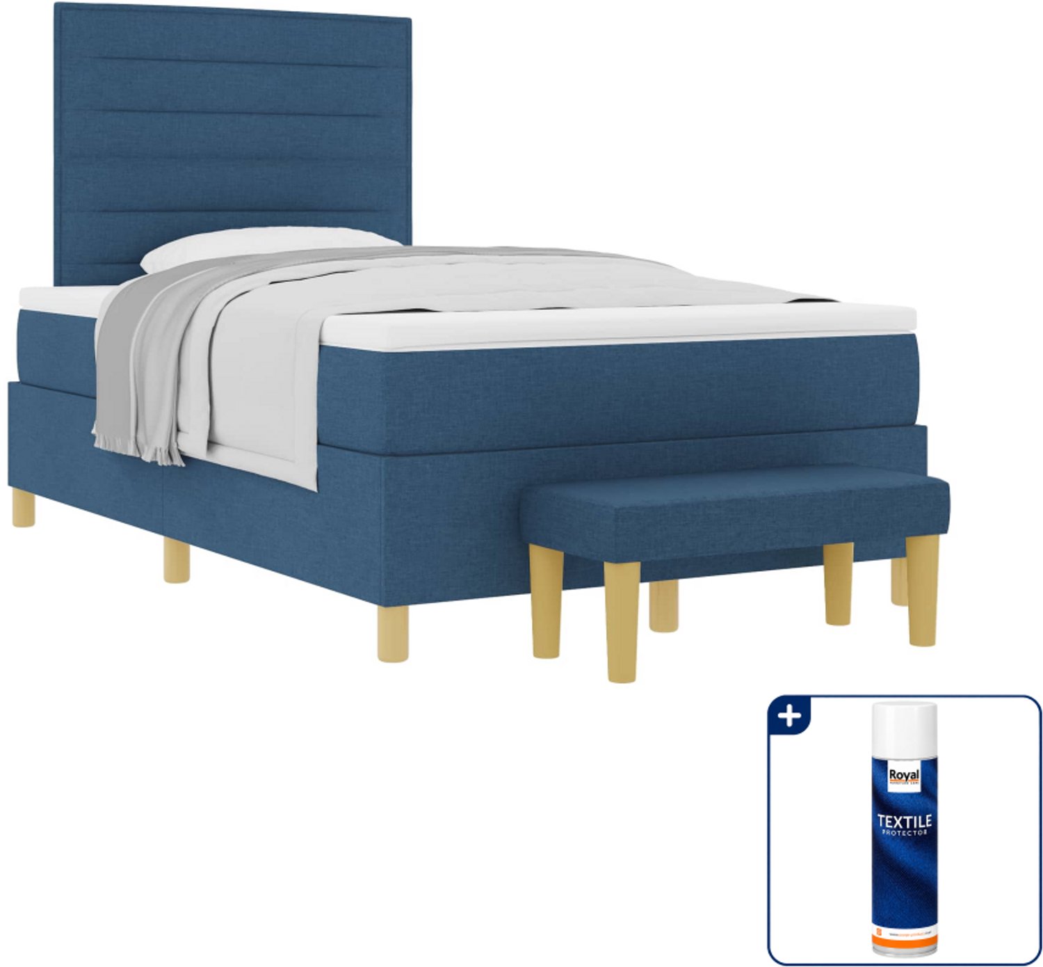 vidaXL boxspring met matras en bank - 120 x 200 cm - blauw - Inclusief textielbeschermer 500 ml Lichtgrijs