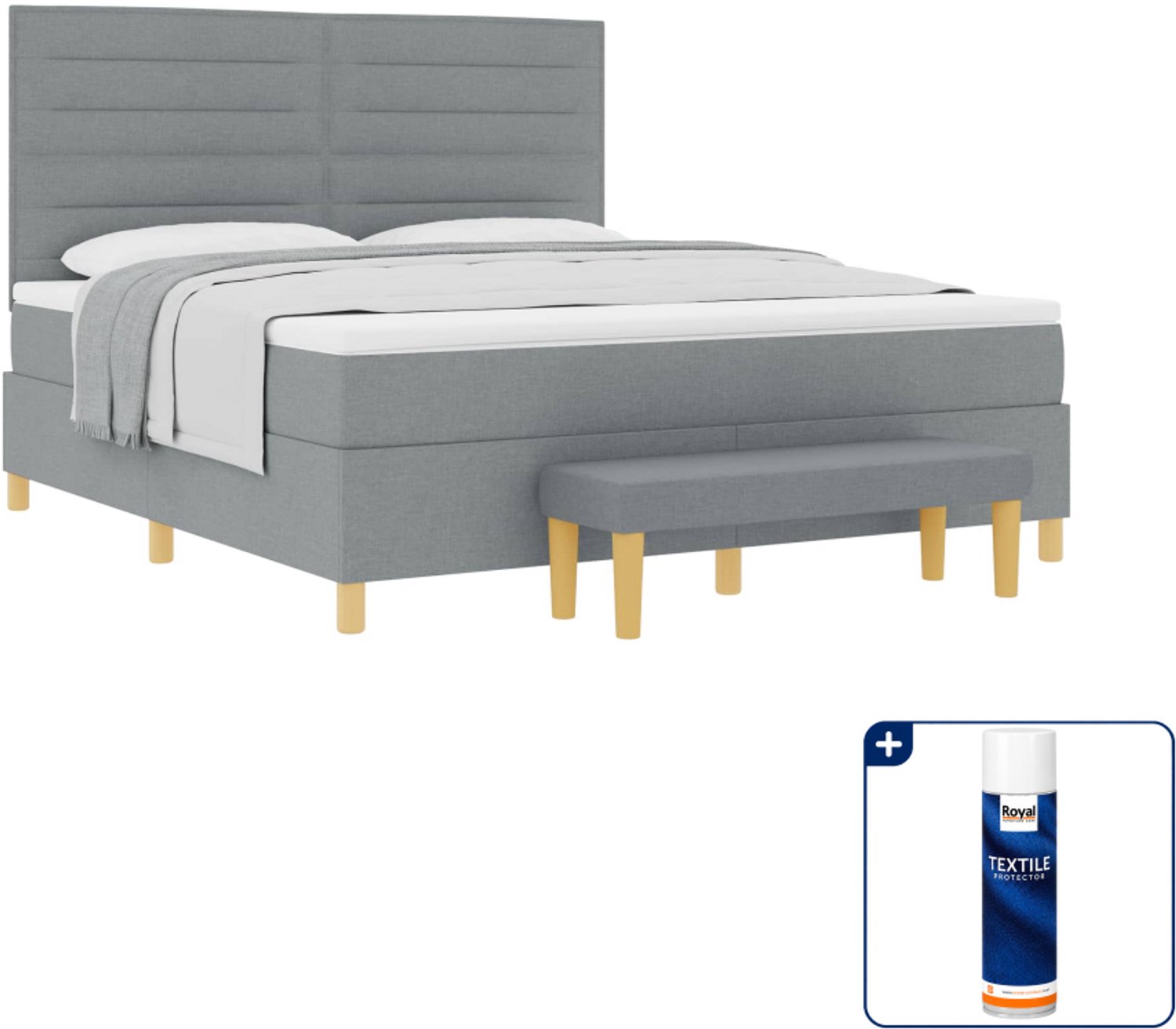 vidaXL Kingsize boxspring met matras en bank - 180 x 200 cm - lichtgrijs - Inclusief textielbeschermer 500 ml Taupe