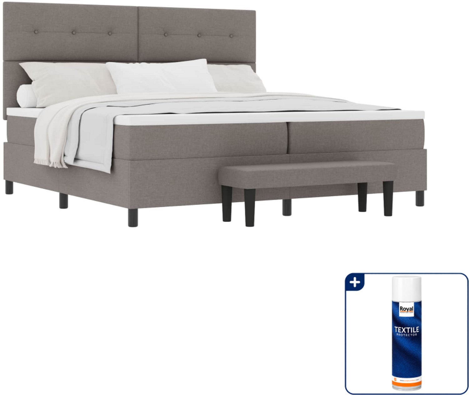 vidaXL Boxspringbed - 200 x 200 cm - stof - taupe - Inclusief textielbeschermer 500 ml Grijs