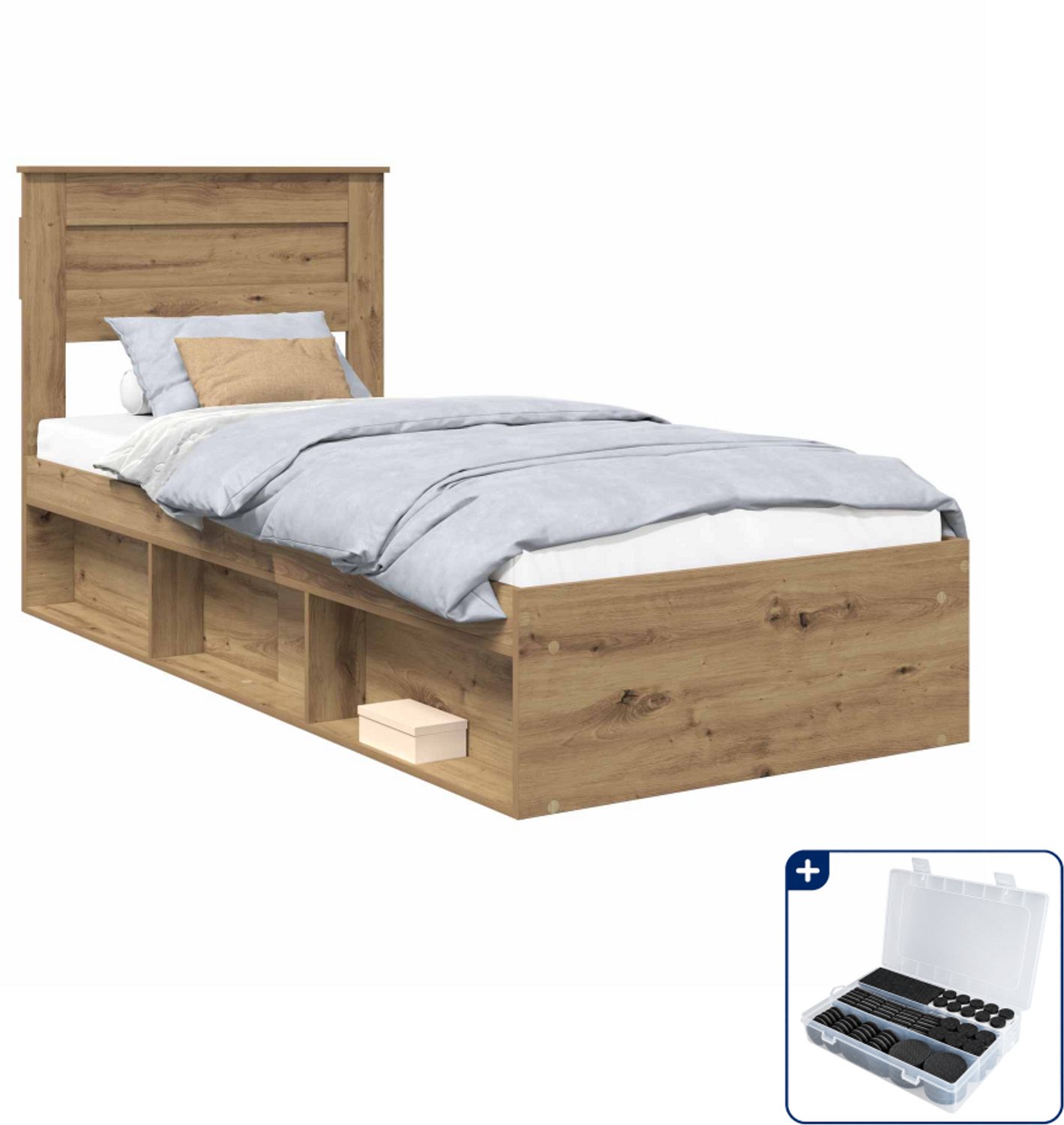 vidaXL bedframe - 100 x 200 cm - bewerkt hout - artisan eiken - Inclusief antikrasvilt 177-delig Bruin
