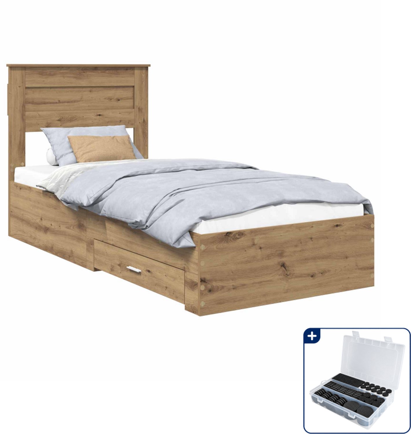 vidaXL bedframe met lade - 100 x 200 cm - bewerkt hout - artisan eiken - Inclusief antikrasvilt 177-delig Wit