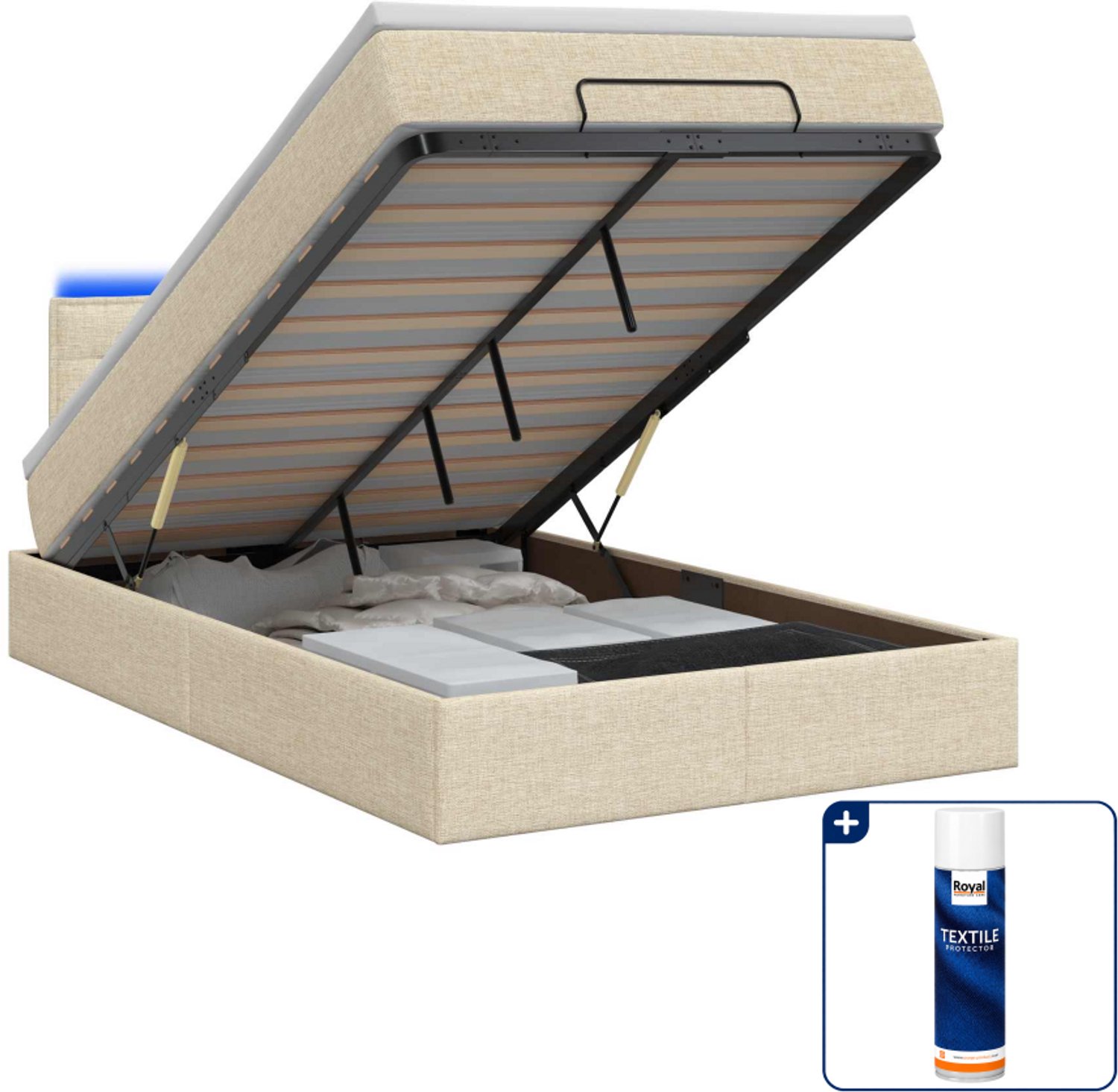 vidaXL ottoman bed - 120 x 200 cm - crèmekleurig - Inclusief textielbeschermer 500 ml