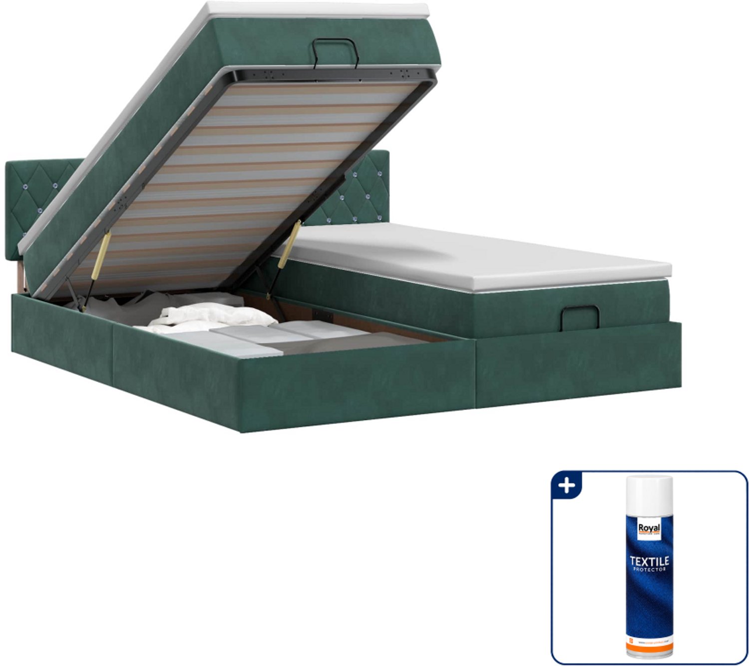 vidaXL ottoman bed met matras 2-delig - 200 x 200 cm - fluweel - groen - Inclusief textielbeschermer 500 ml