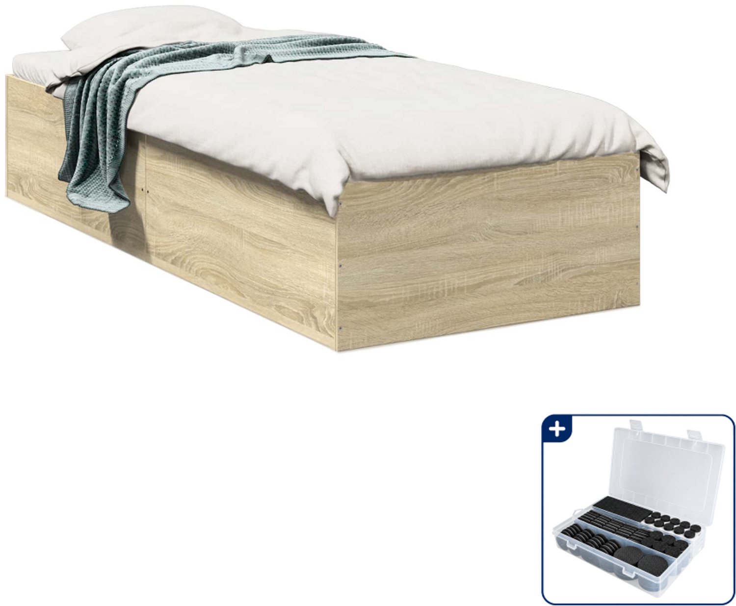 vidaXL bedframe 80 x 200 cm - bewerkt hout - sonoma eiken - Inclusief antikrasvilt 177-delig Bruin