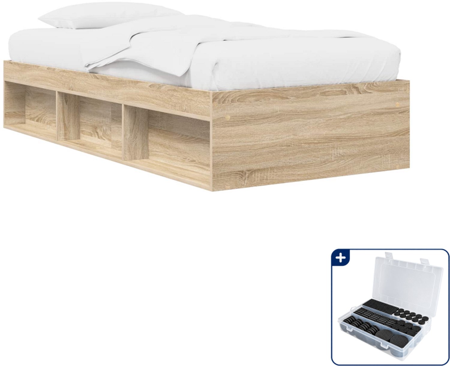 vidaXL bedframe met opslag - 80 x 200 cm - bewerkt hout - sonoma eiken - Inclusief antikrasvilt 177-delig Bruin