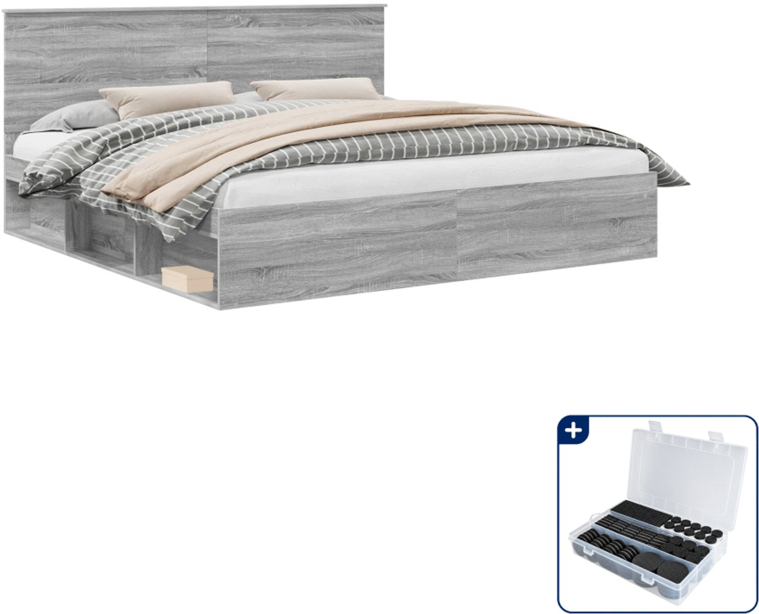 vidaXL Bedframe - Super kingsize - 200 x 200 cm - grijs sonoma - Inclusief antikrasvilt 177-delig Bruin