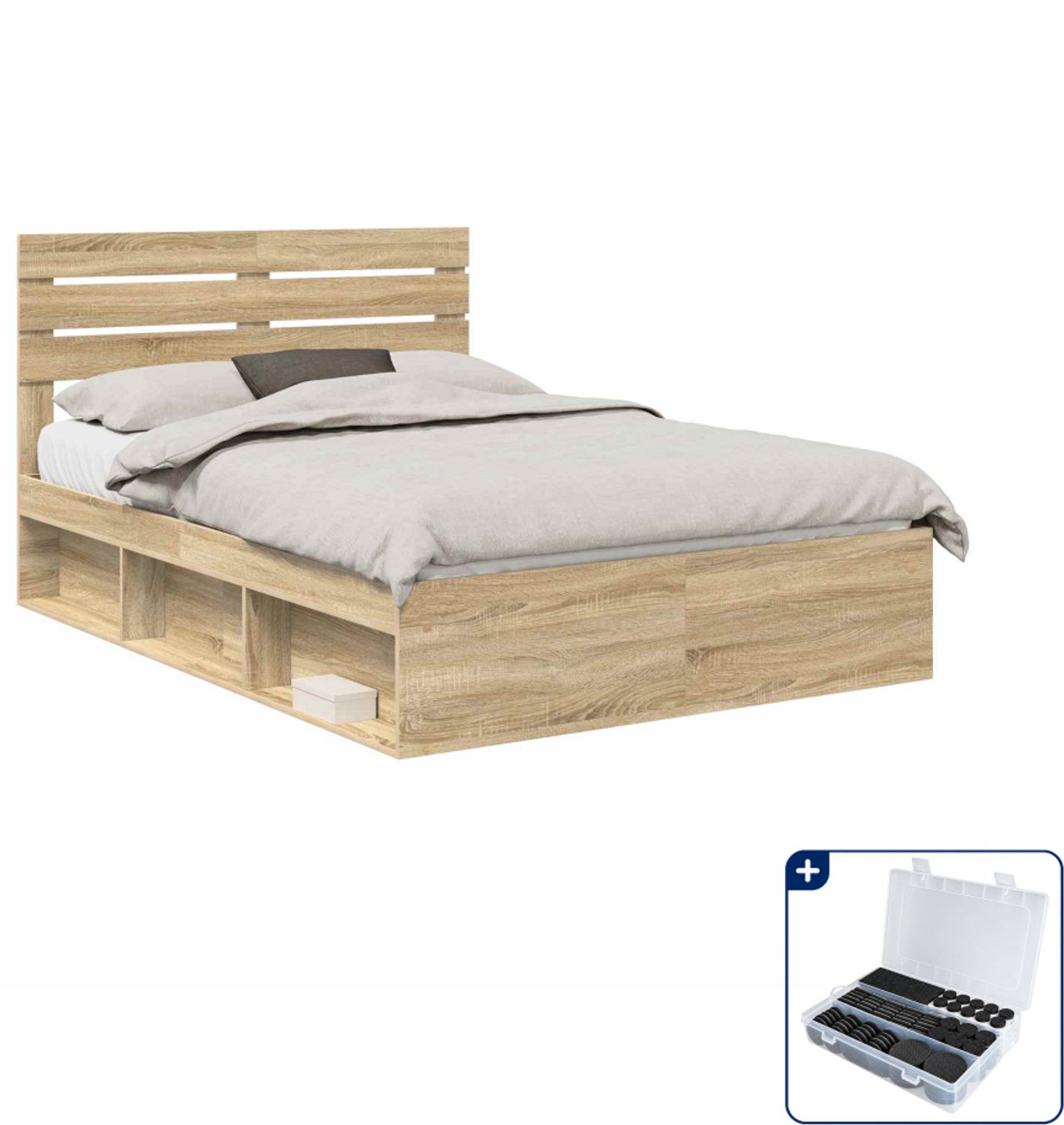 vidaXL Bedframe Sonoma 140 x 190 cm - massief grenenhout - sonoma - Inclusief antikrasvilt 177-delig Bruin