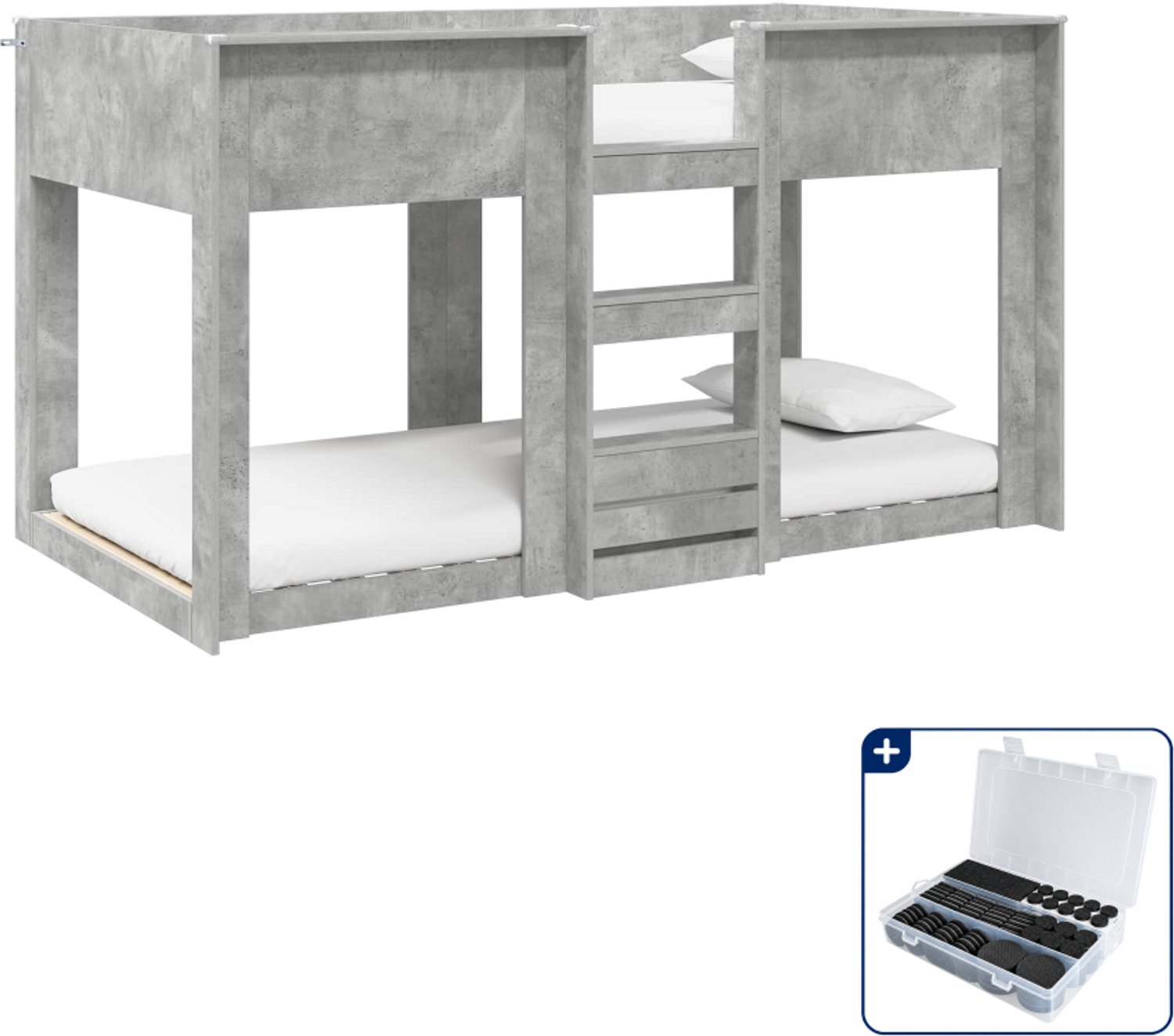 vidaXL stapelbed voor kinderen - 100 x 200 cm - beton grijs - Inclusief antikrasvilt 177-delig