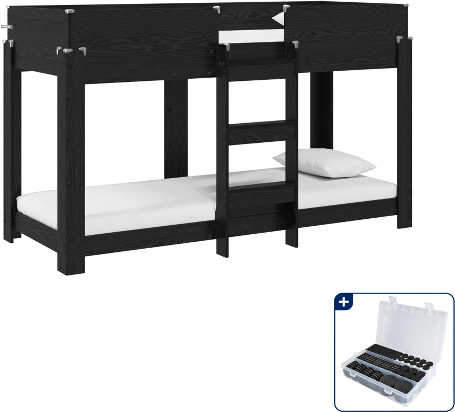 vidaXL stapelbed - 75 x 190 cm - bewerkt hout - zwart eiken - Inclusief antikrasvilt 177-delig Bruin