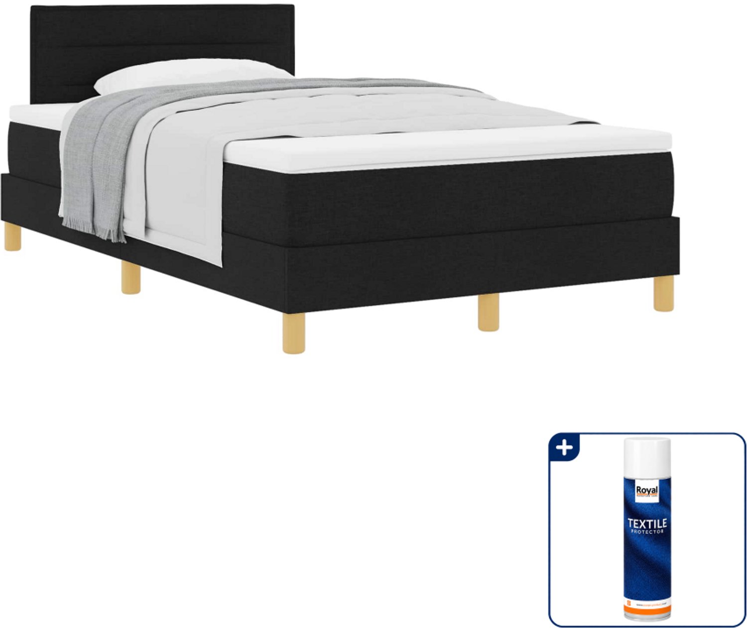 vidaXL boxspringbed - 120 x 190 cm - zwart - Inclusief textielbeschermer 500 ml