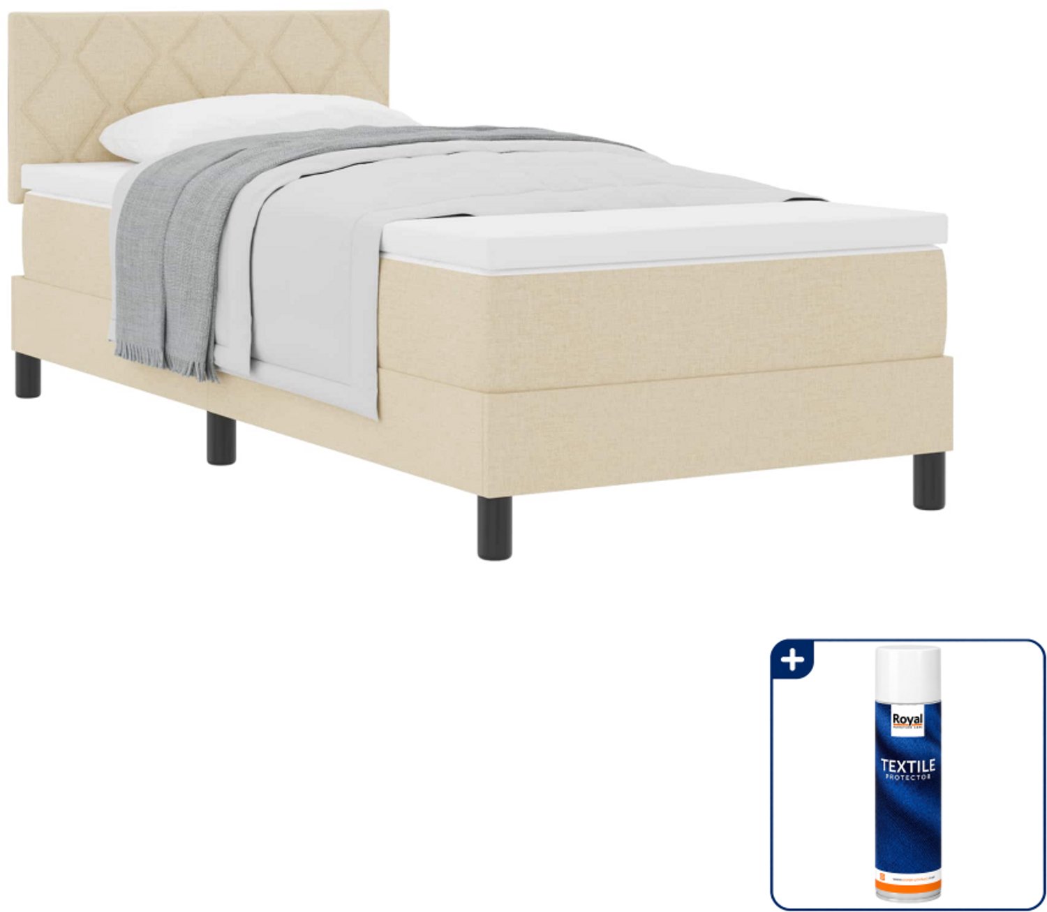 vidaXL boxspringbed - 90 x 190 cm - stof - crème - Inclusief textielbeschermer 500 ml