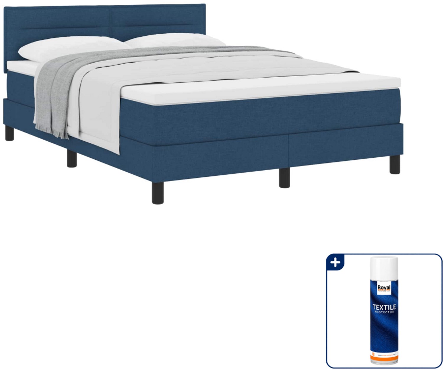 vidaXL boxspringbed - 140 x 190 cm - stof - blauw - Inclusief textielbeschermer 500 ml