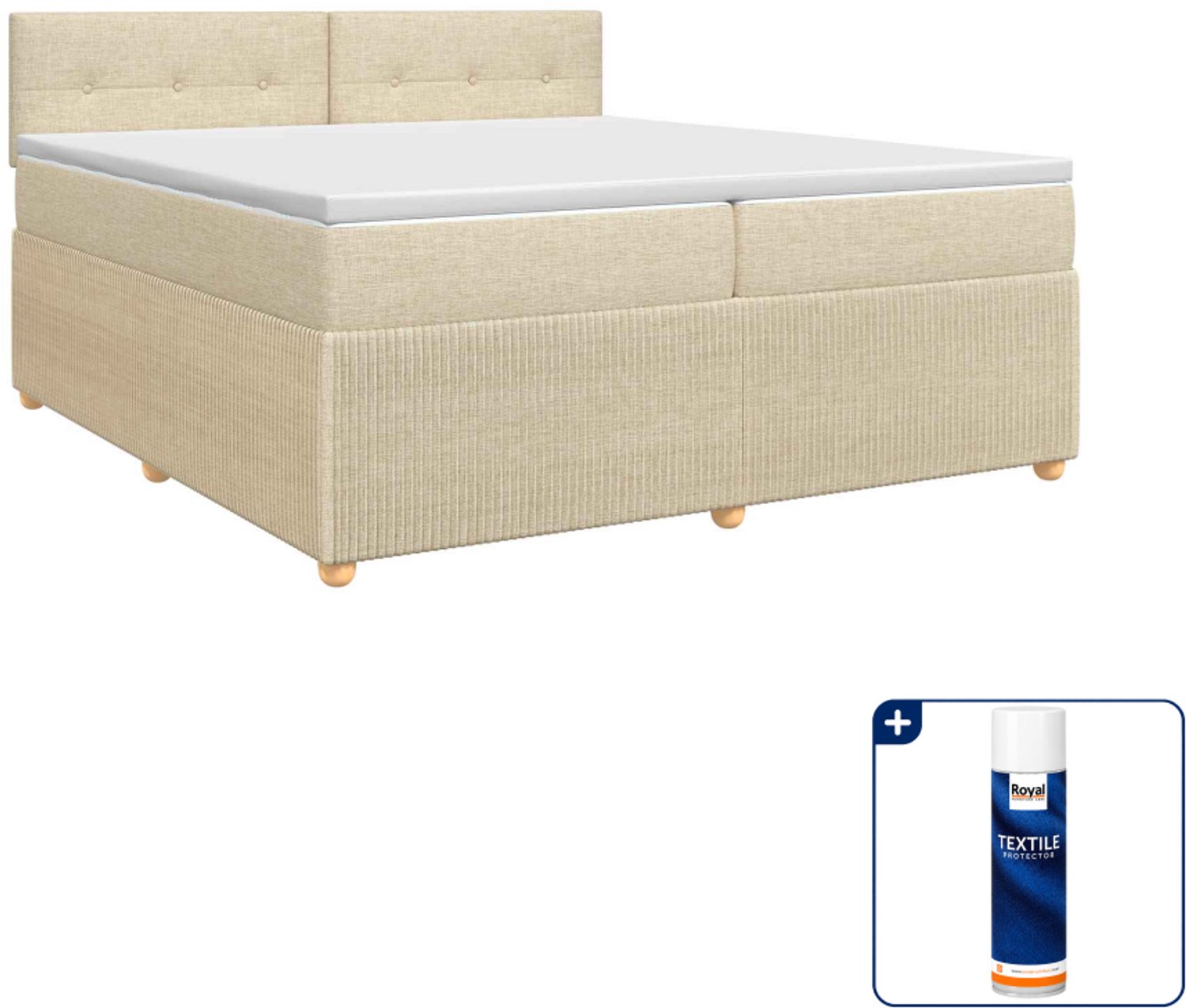 vidaXL boxspringbed met matras - 200 x 200 cm - stof - crèmekleurig - Inclusief textielbeschermer 500 ml