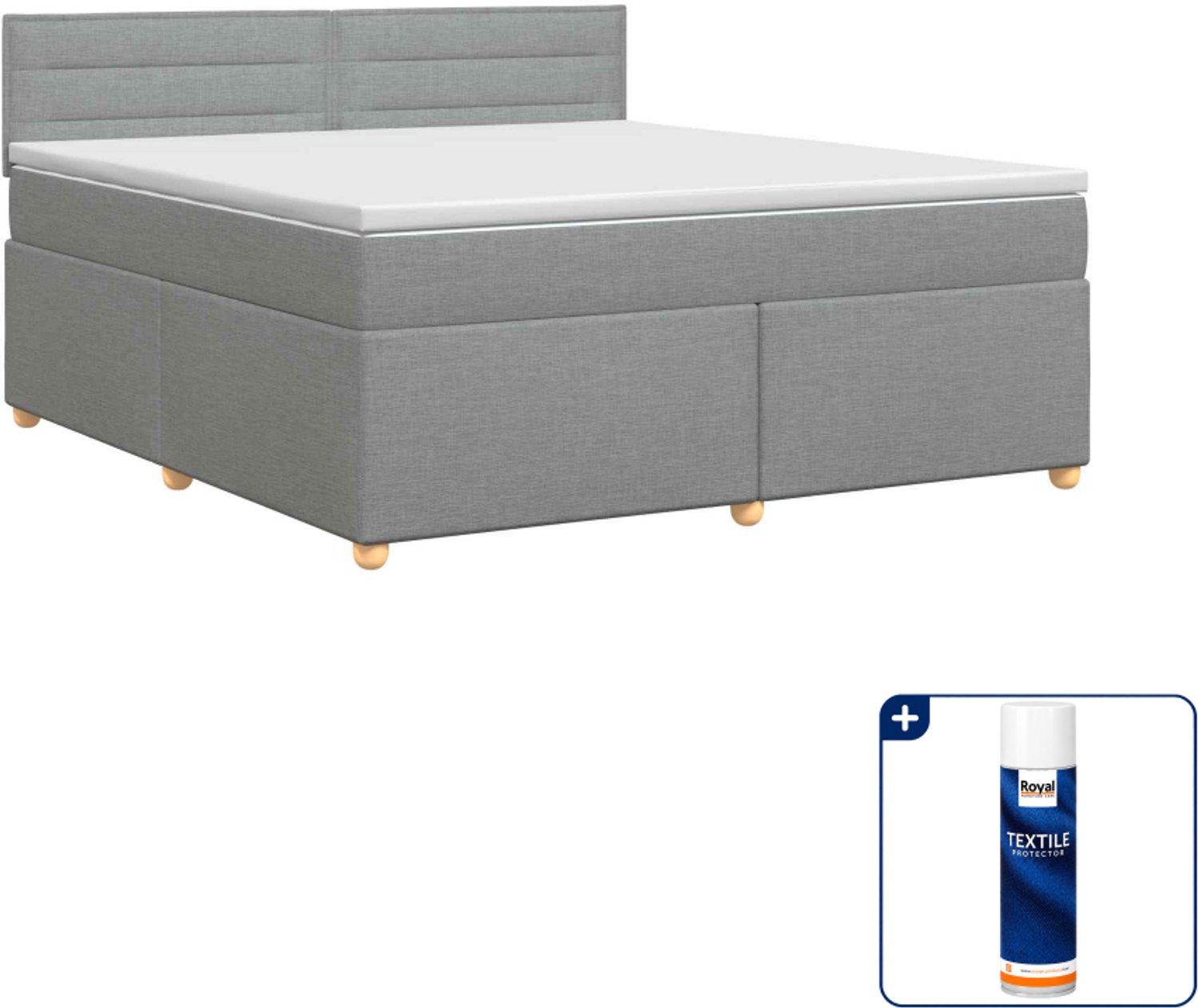 vidaXL Kingsize boxspringbed met matras - 180 x 200 cm - lichtgrijs - Inclusief textielbeschermer 500 ml