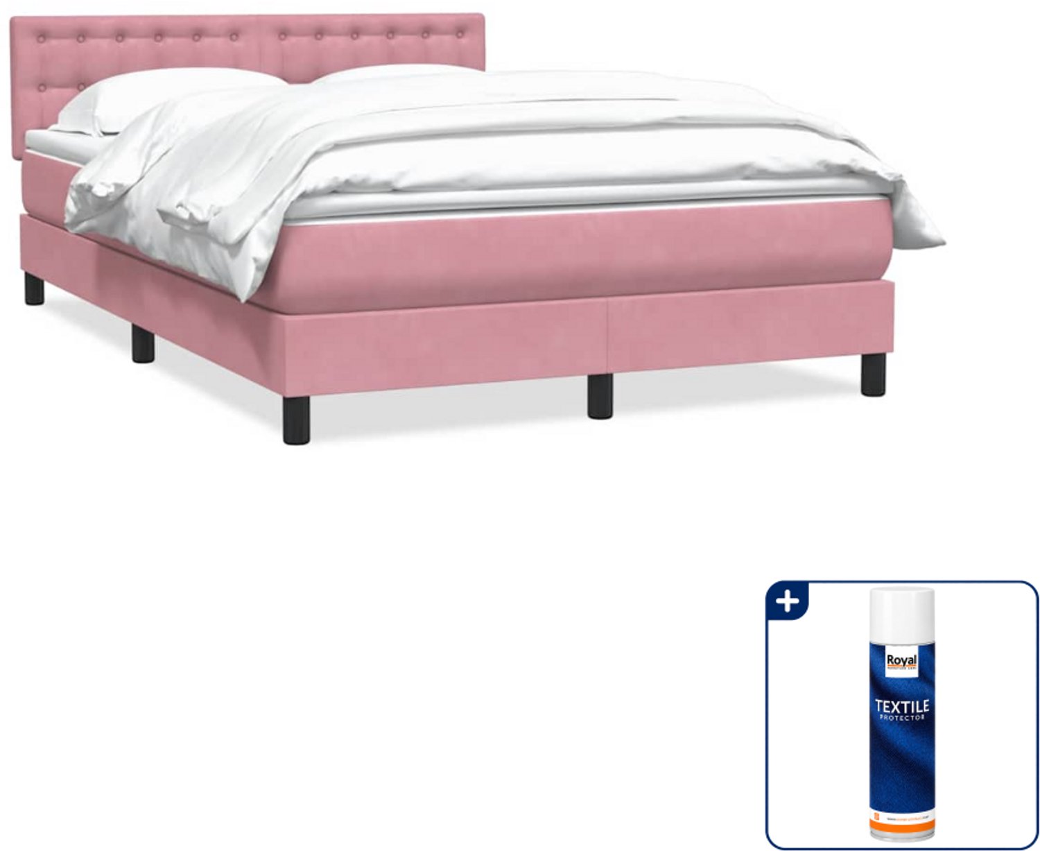 vidaXL Boxspring Queensize - 160 x 210 cm - fluweel - roze - Inclusief textielbeschermer 500 ml Wit