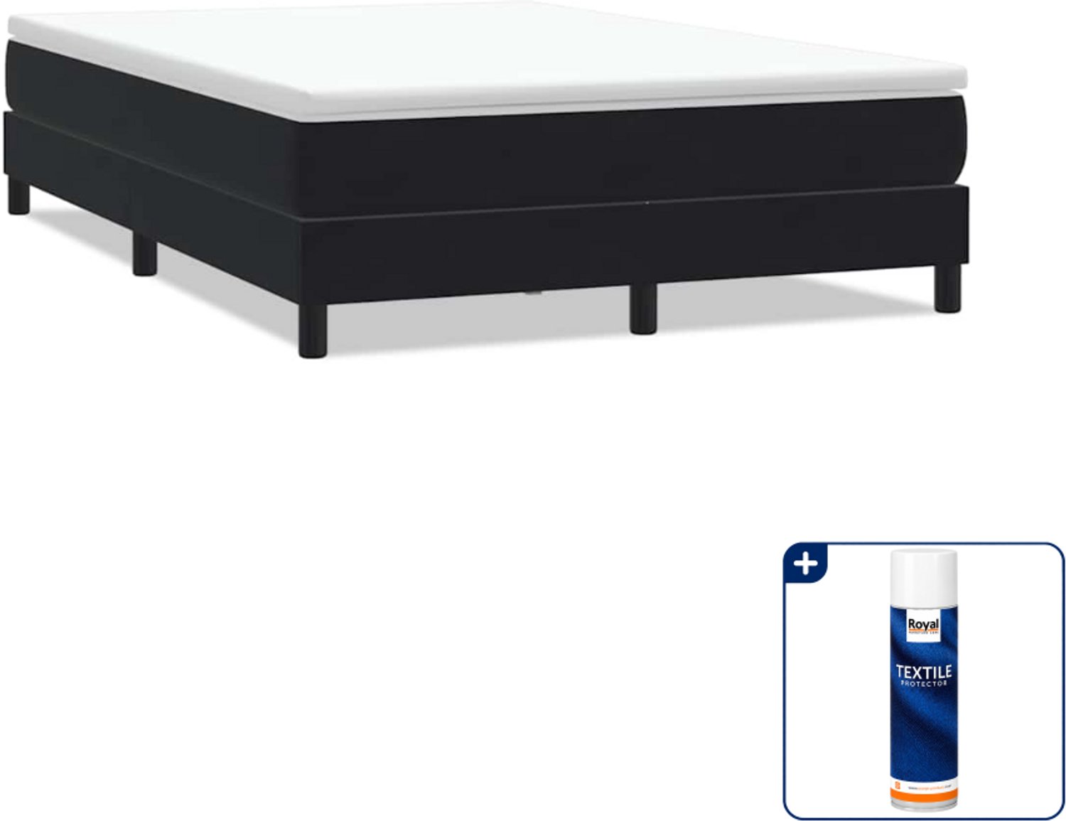 vidaXL Boxspring Small double - 140 x 210 cm - fluweel - zwart - Inclusief textielbeschermer 500 ml