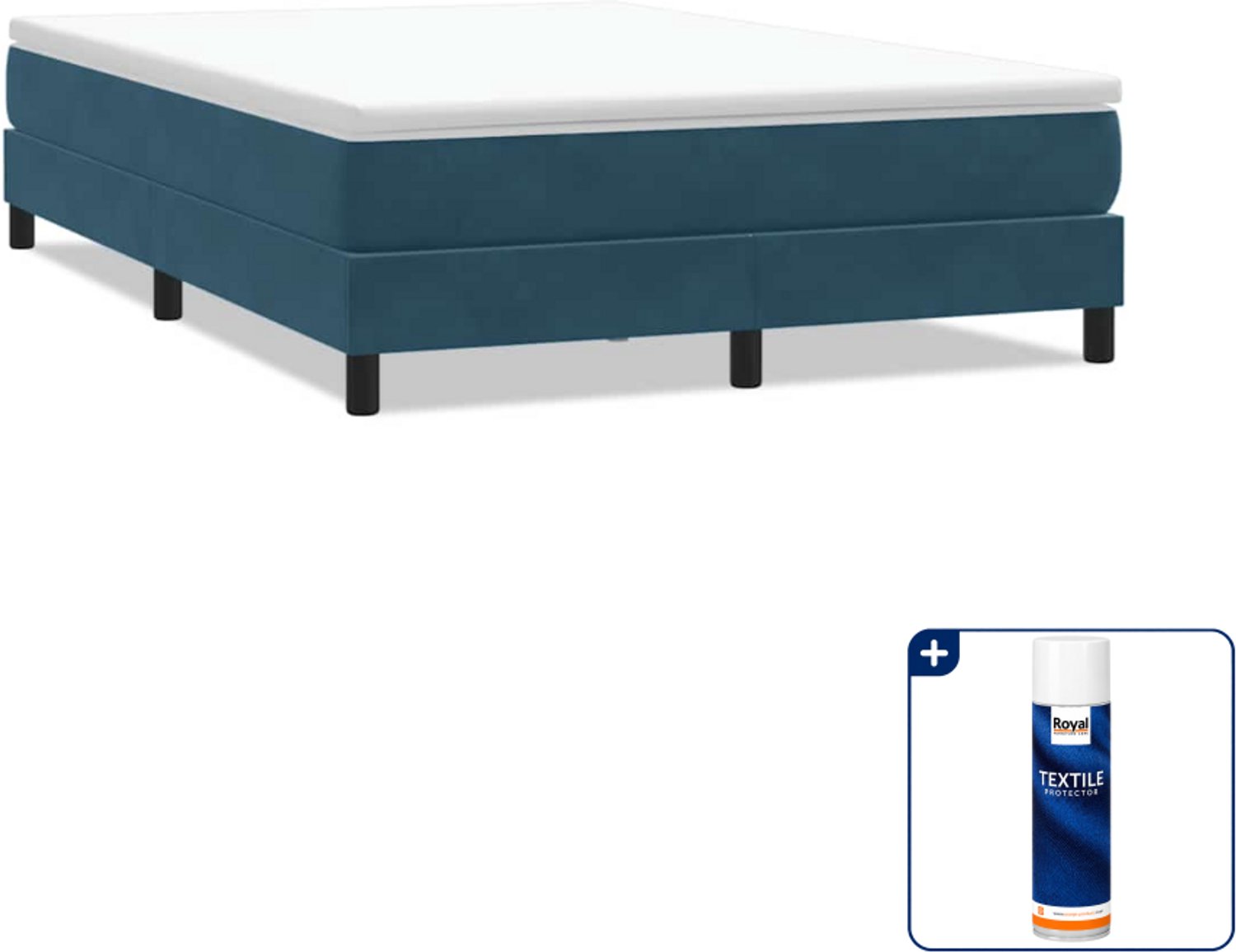 vidaXL Boxspring Small double - 140 x 210 cm - fluweel - donkerblauw - Inclusief textielbeschermer 500 ml