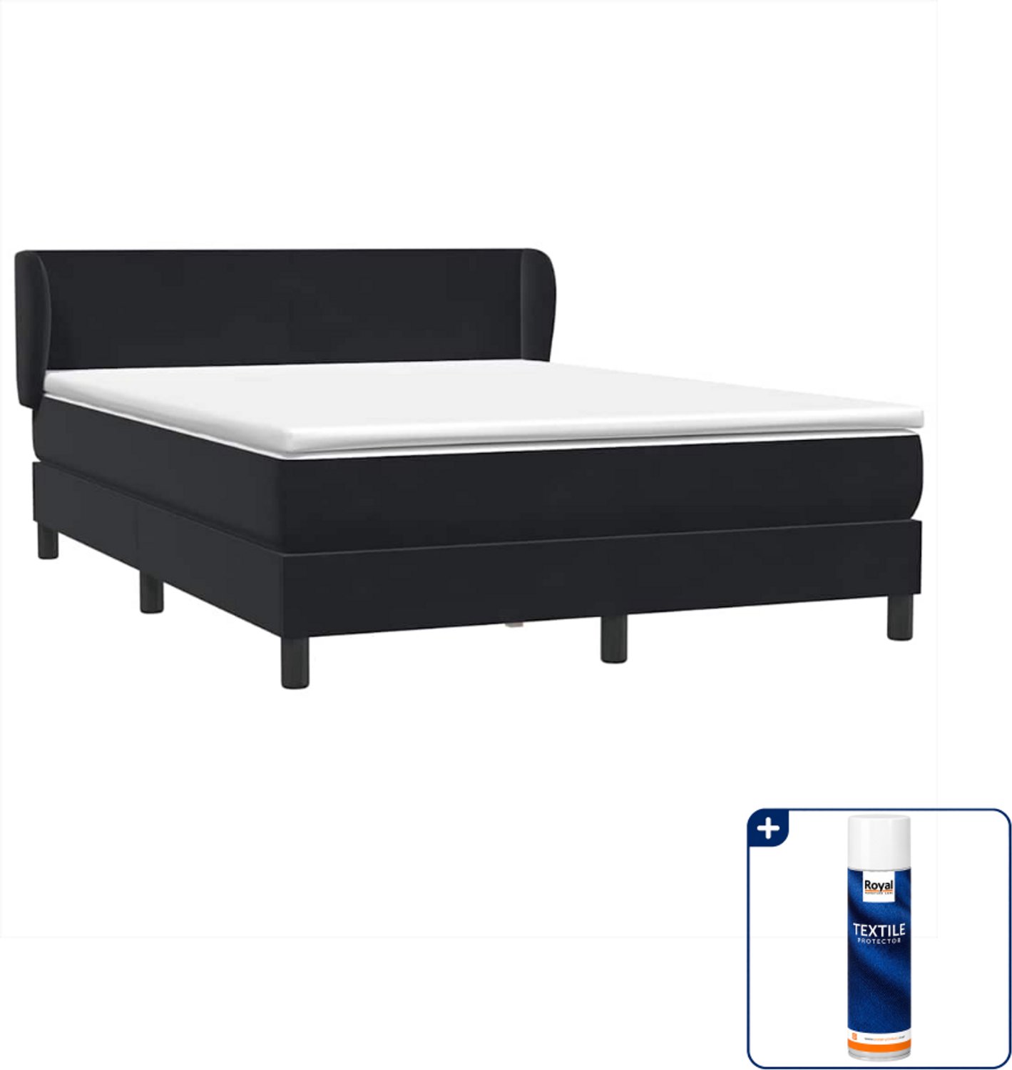 vidaXL Boxspring - Queensize - 160 x 210 cm - fluweel - zwart - Inclusief textielbeschermer 500 ml Wit