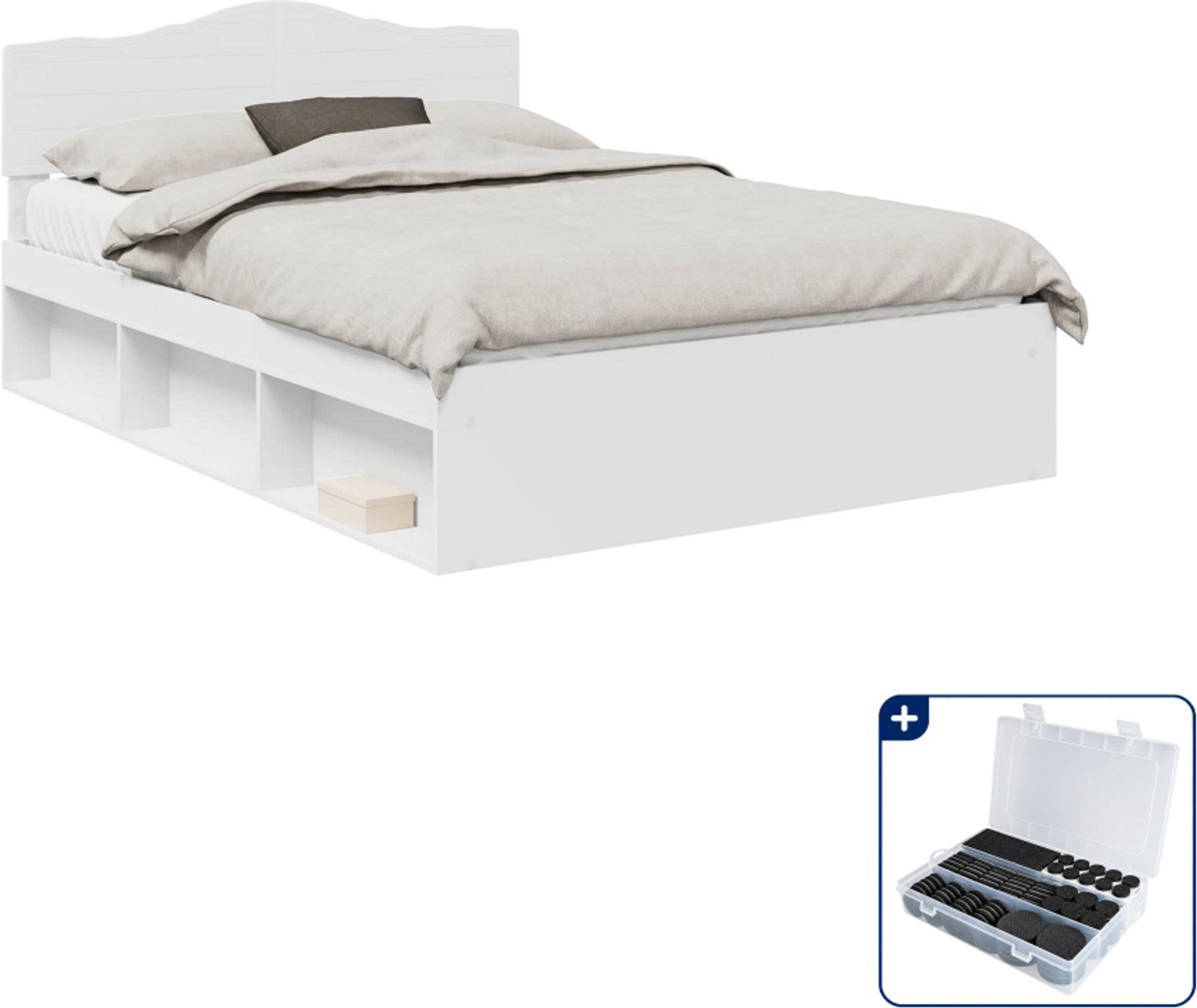 vidaXL bedframe - Small double - 140 x 200 cm - wit - Inclusief antikrasvilt 177-delig