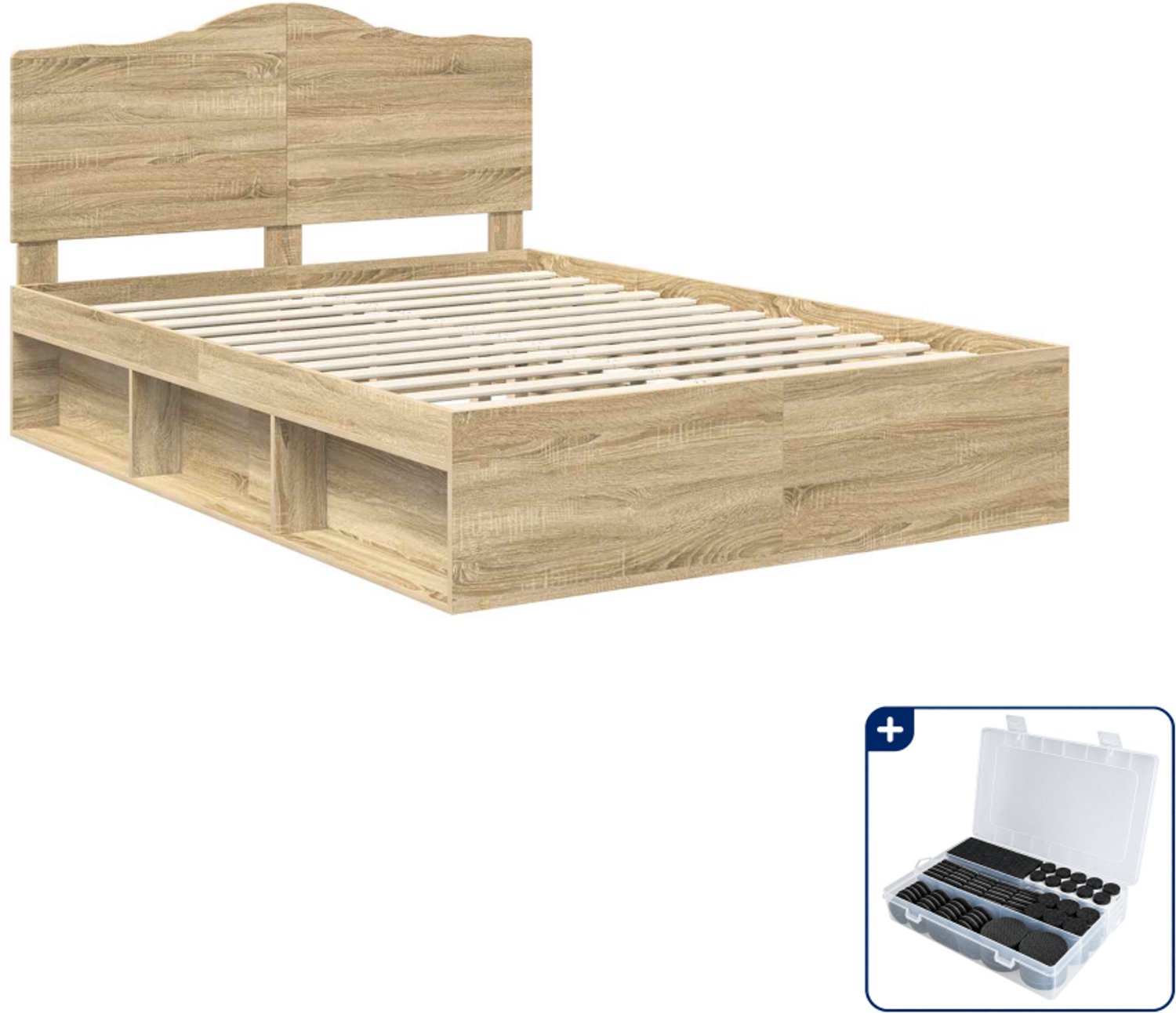 vidaXL bedframe - 140 x 190 cm - bewerkt hout - sonoma - Inclusief antikrasvilt 177-delig Bruin