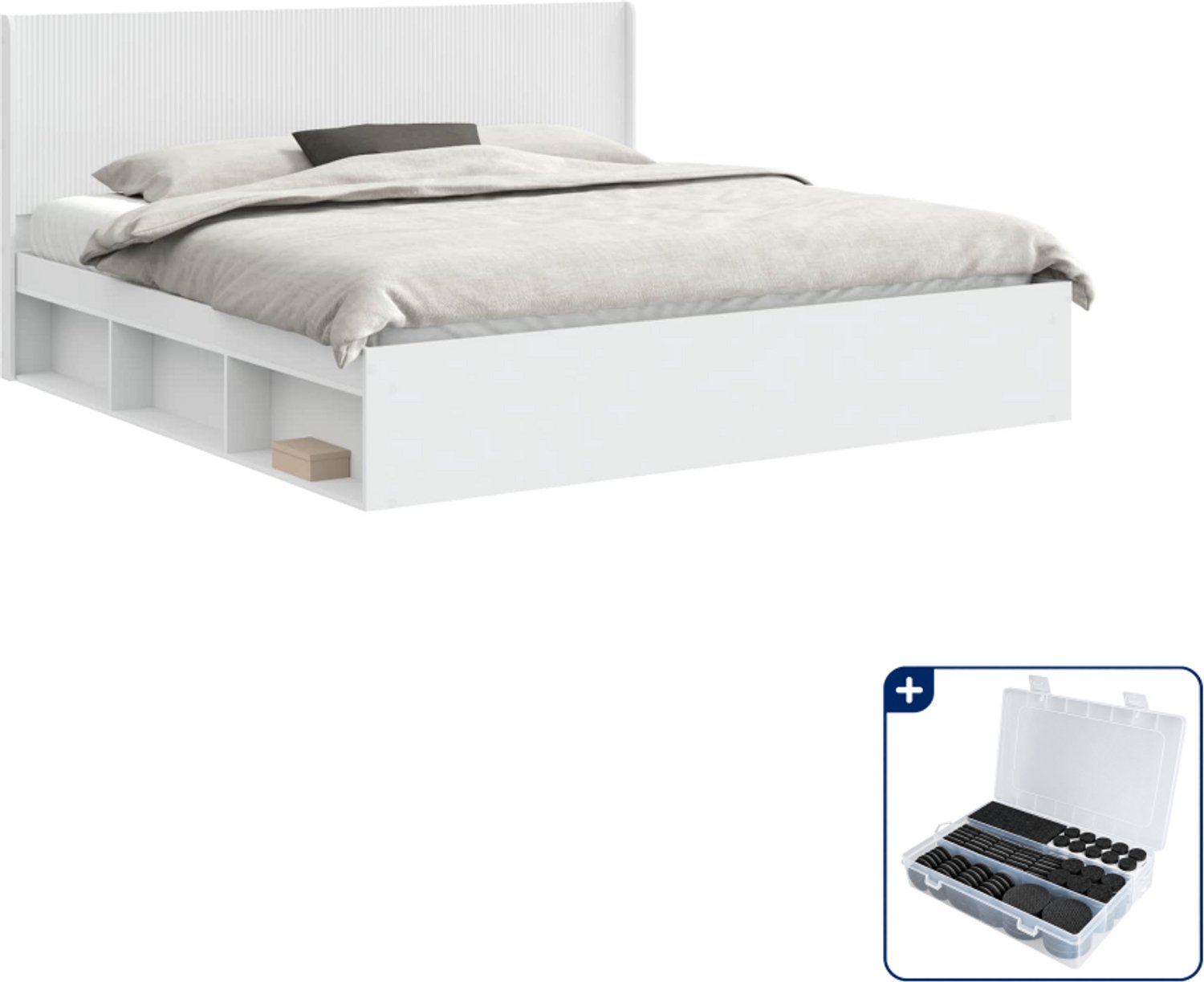vidaXL bedframe - 200 x 200 cm - bewerkt hout - wit - Inclusief antikrasvilt 177-delig