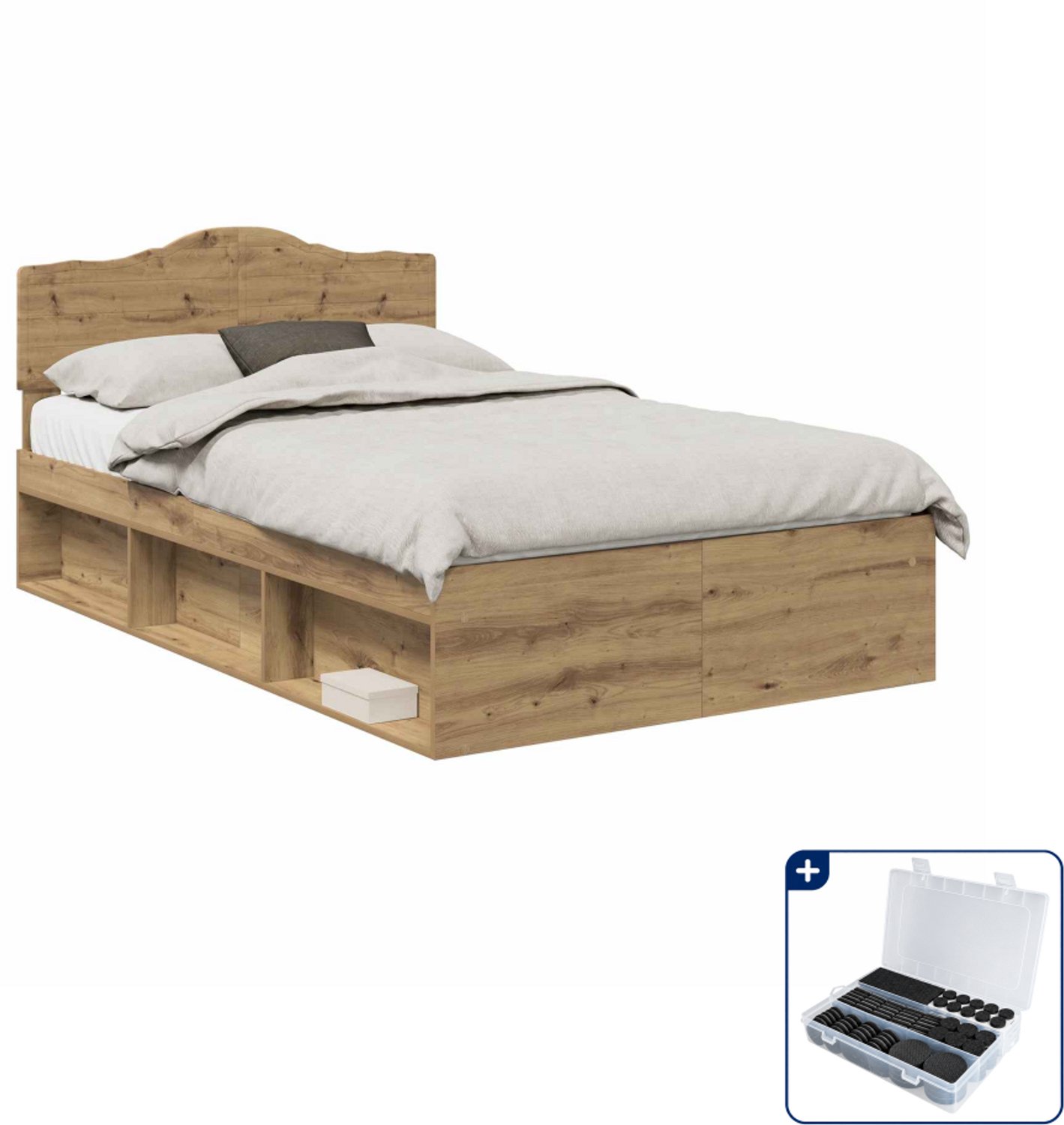 vidaXL bedframe - 120 x 190 cm - bewerkt hout - ambachtelijk eiken - Inclusief antikrasvilt 177-delig Bruin