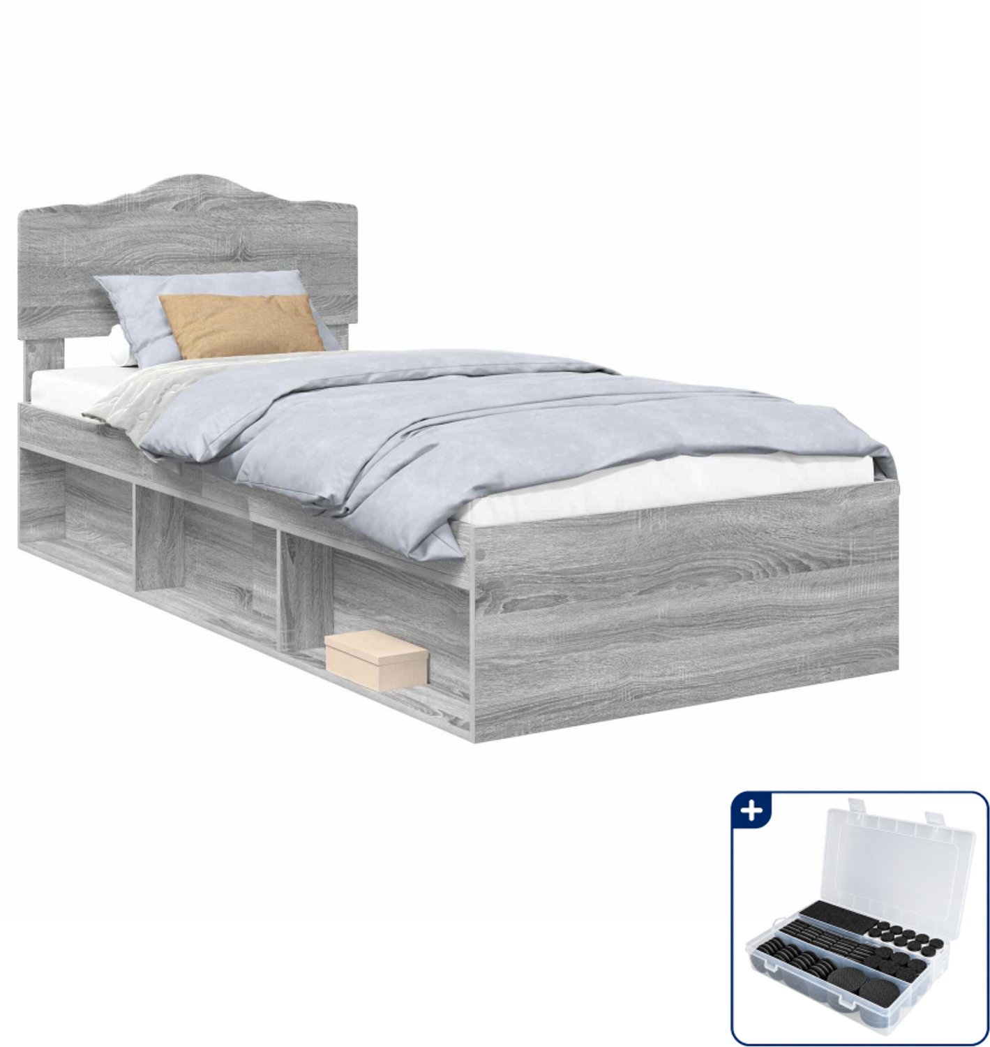 vidaXL Bedframe - 90 x 190 cm - massief grenenhout - grijs sonoma - Inclusief antikrasvilt 177-delig